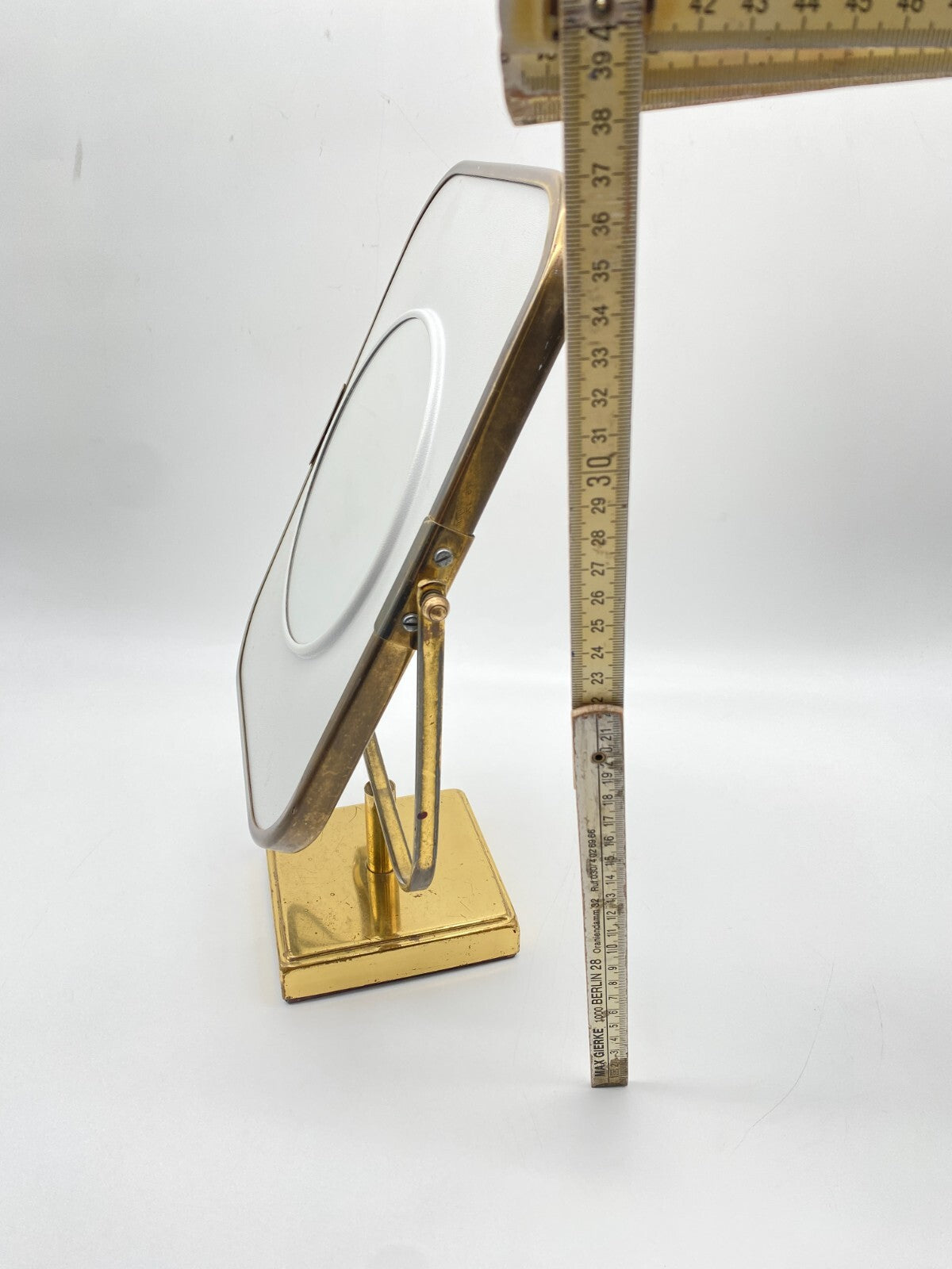 ELEGANTER ART DECO DESIGN KOSMETIKSPIEGEL SCHMINKSPIEGEL MESSING 50ER VINTAGE