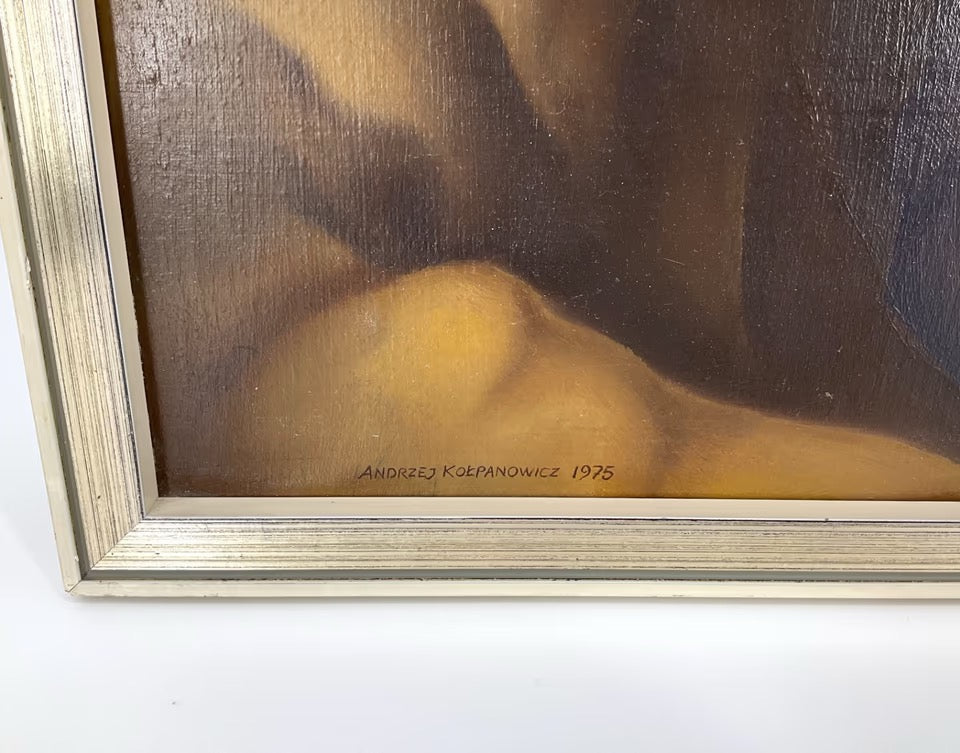 Gemälde "Die vergessene Schrift der Nacht" von Andrzej Kolpanowicz, 1975 Polen