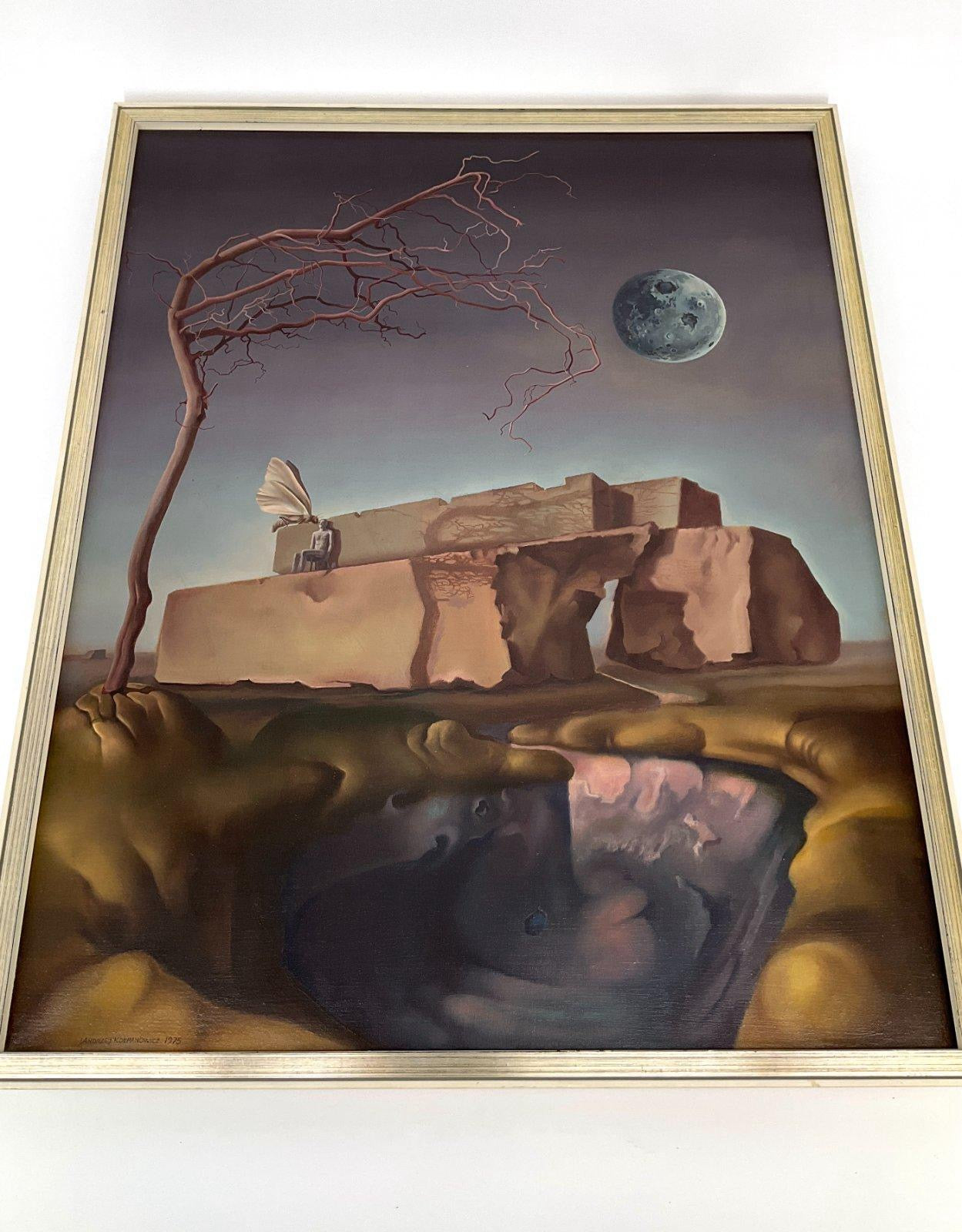 Gemälde "Die vergessene Schrift der Nacht" von Andrzej Kolpanowicz, 1975 Polen