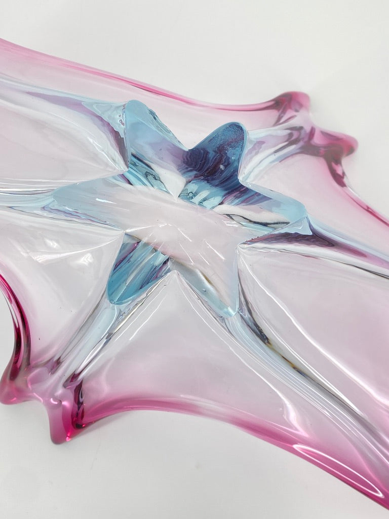 Glasschale in Hellblau / Pink, 60er