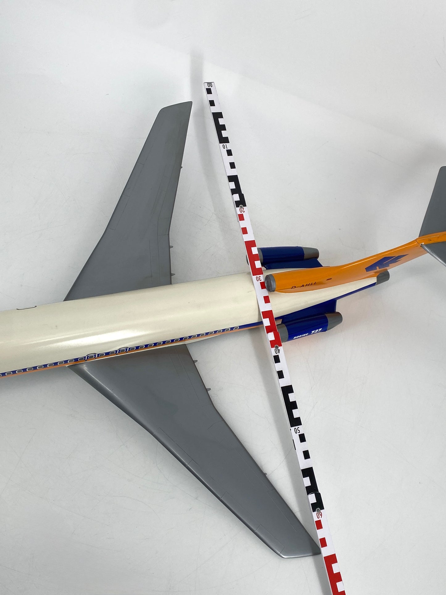 Flugzeug Modell Boeing 727 Hapag Lloyd von Belplast Milano, Maßstab 1:50, Italien, 70er