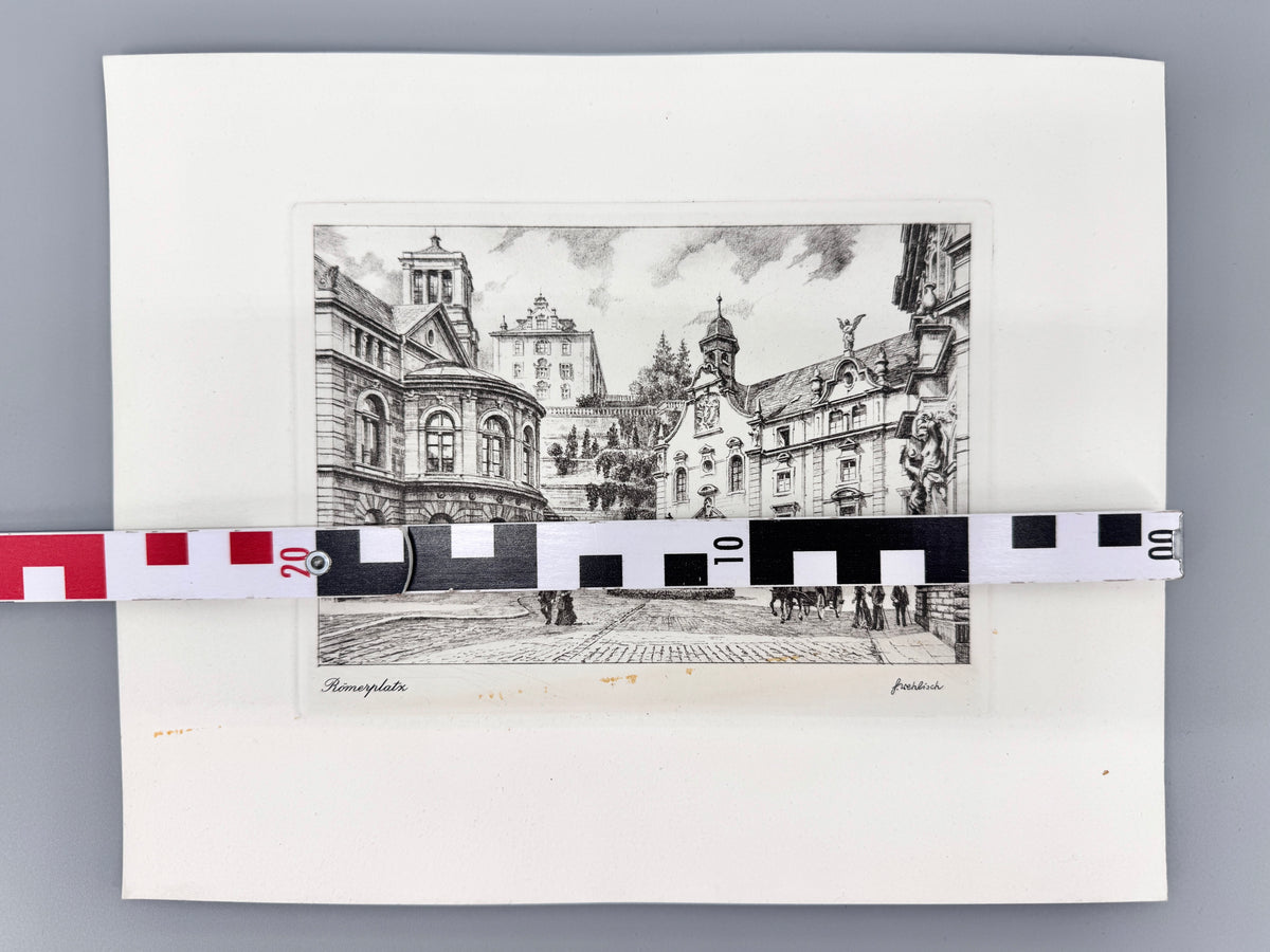 Römerplatz Baden-Baden. Historische Radierung von Heinz Wehlisch