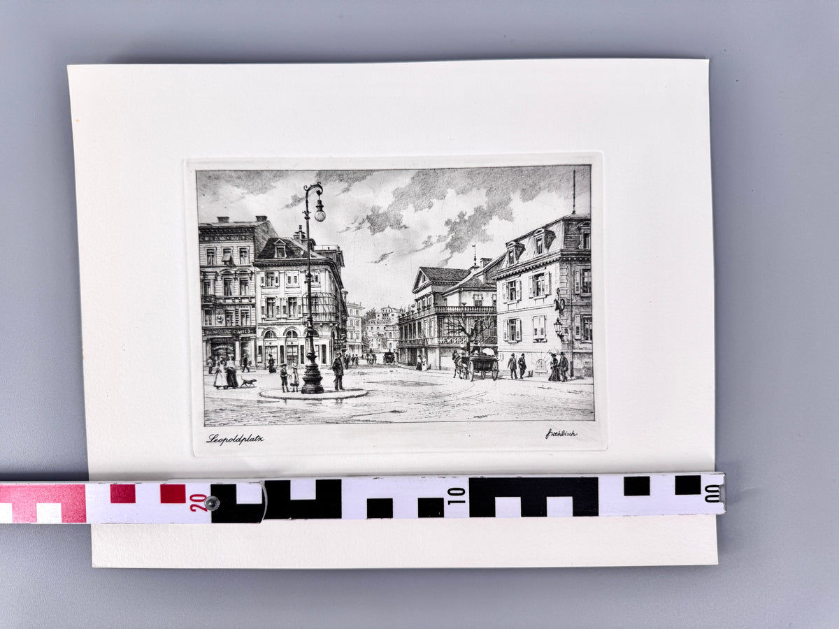 Leopoldplatz Baden-Baden. Historische Radierung von Heinz Wehlisch