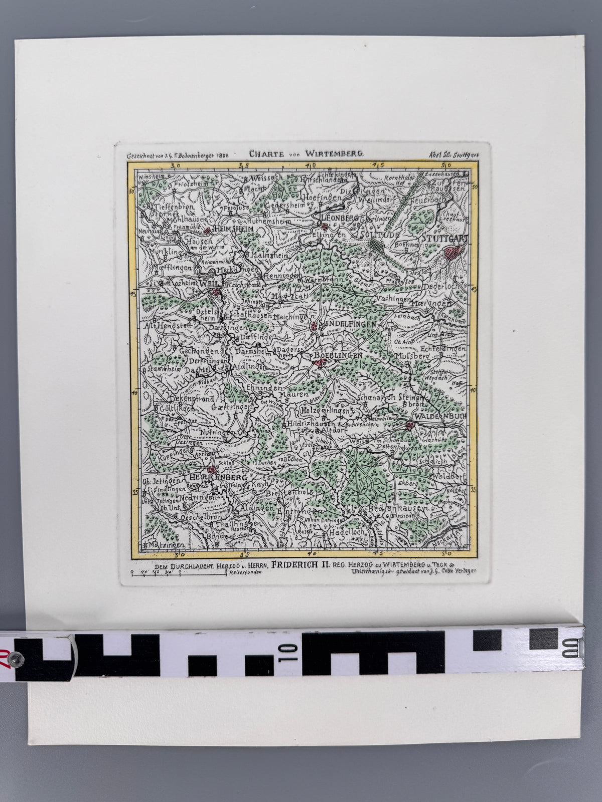 Historische Karte von Würtemberg. Radierung, reproduziert als Heliographie