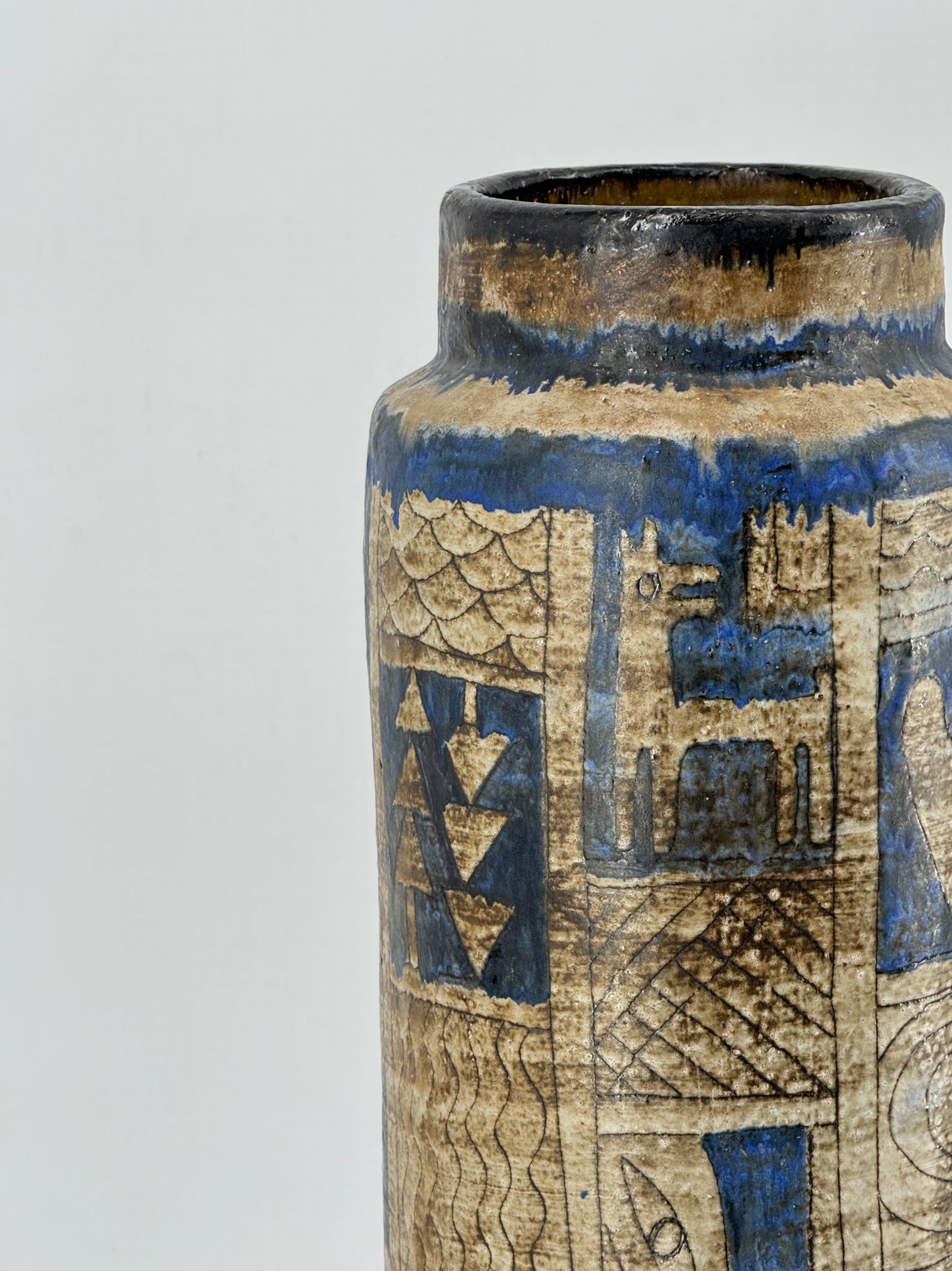 Große Vase von Gerhard Liebenthron, Ritzdekor, signiert, 1962