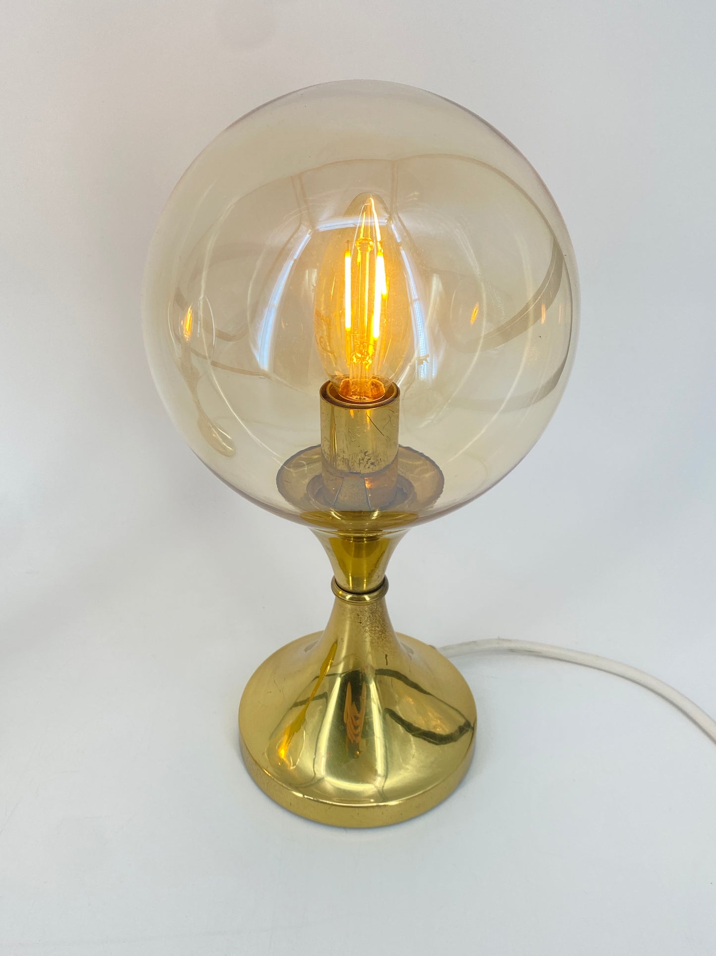 Messing Tischlampe mit Glaskugel von Sölken Leuchten, 1950er Jahre