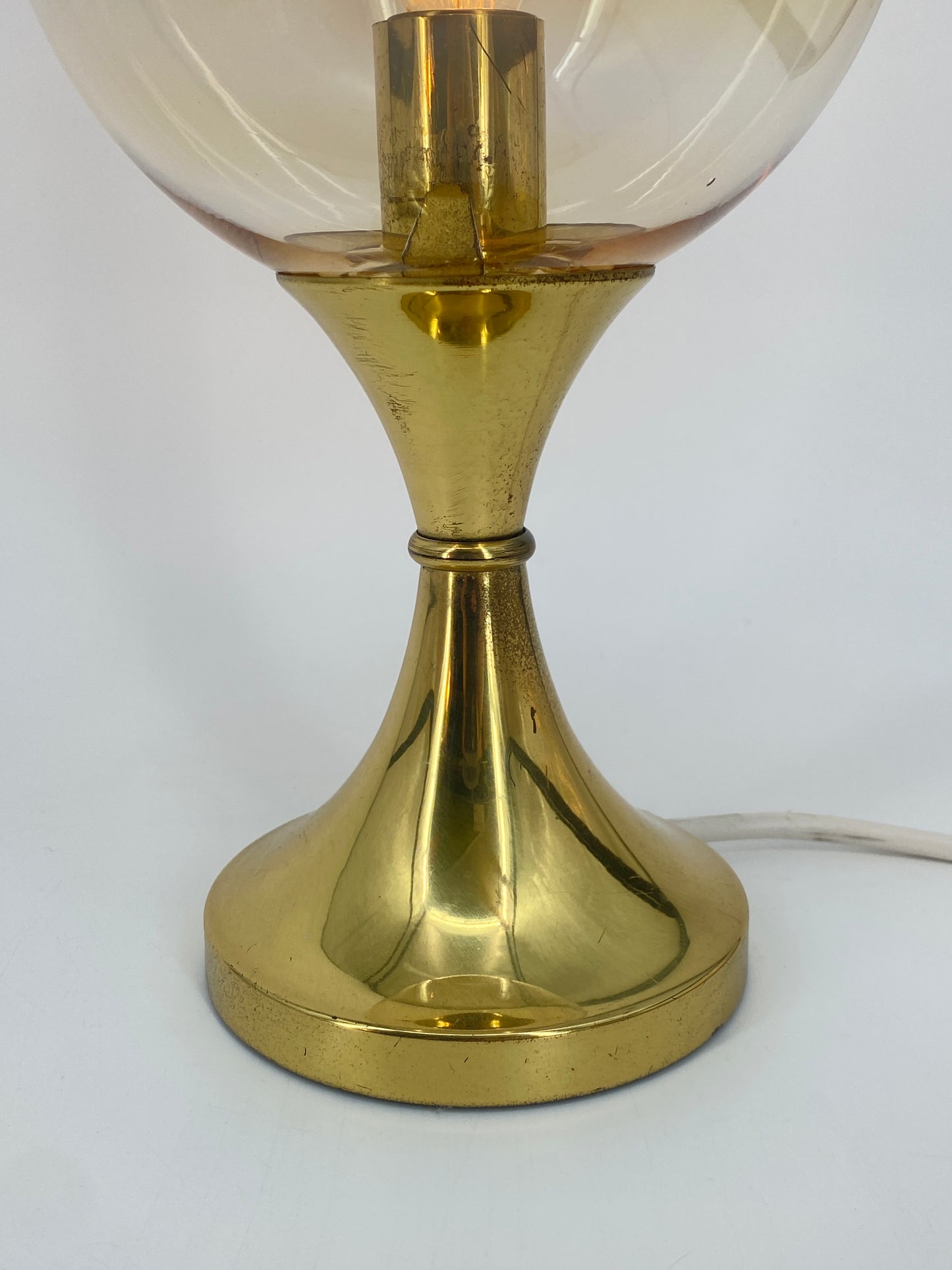 Messing Tischlampe mit Glaskugel von Sölken Leuchten, 1950er Jahre