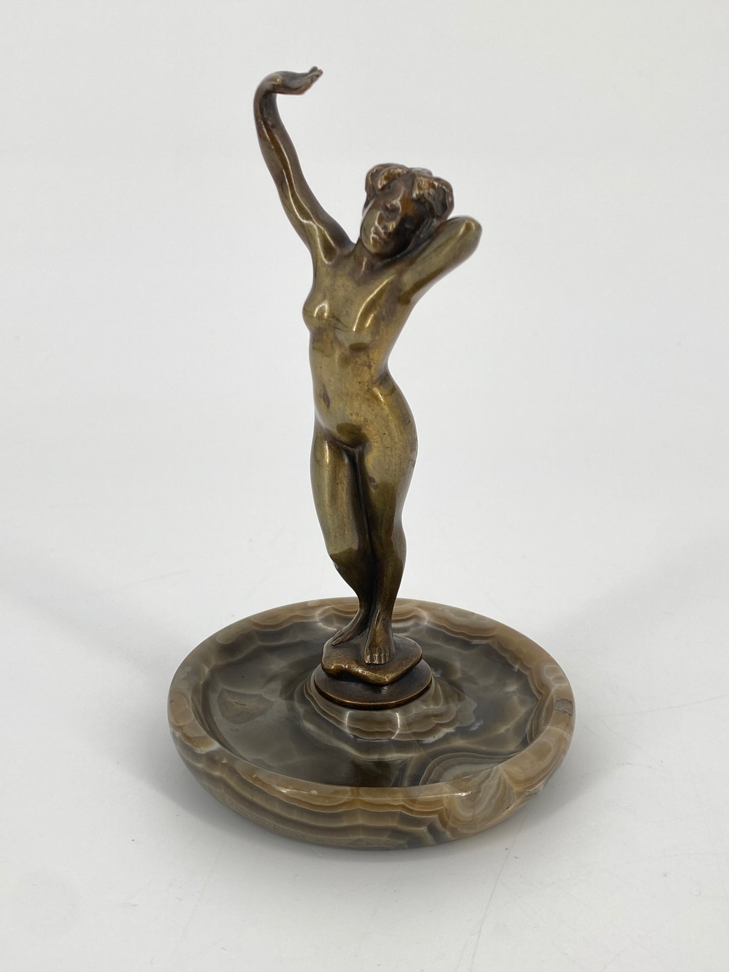 Bronze Figur auf Marmorsockel, Frauenakt, Art Deco um 1900
