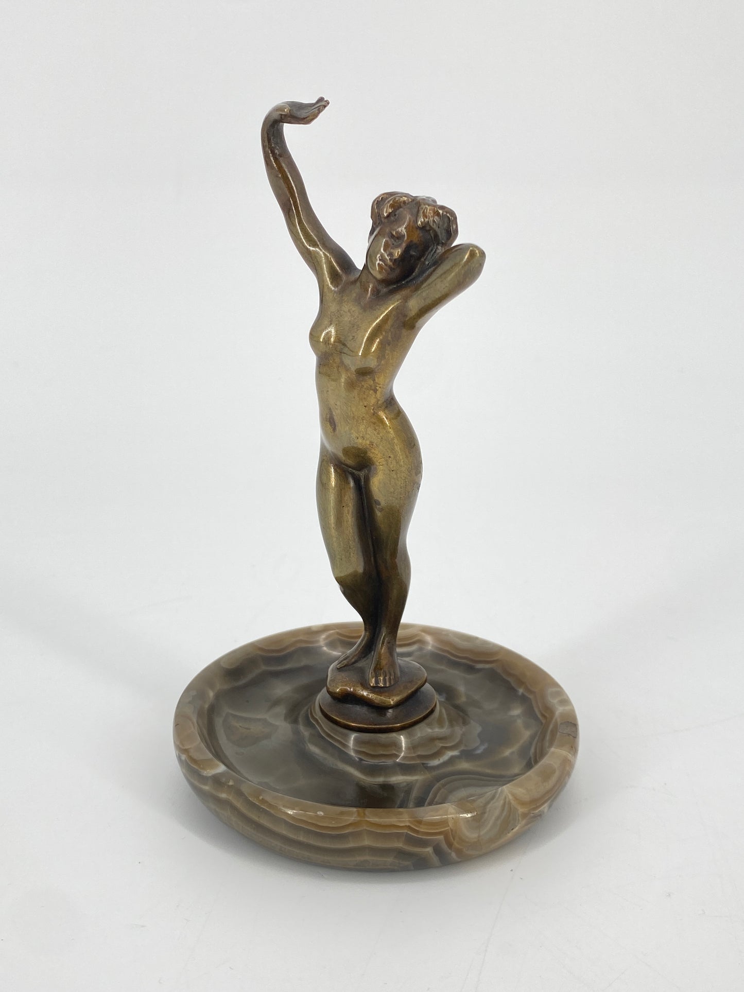 Bronze Figur auf Marmorsockel, Frauenakt, Art Deco um 1900