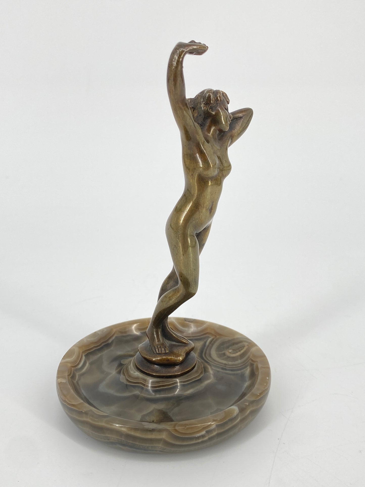Bronze Figur auf Marmorsockel, Frauenakt, Art Deco um 1900