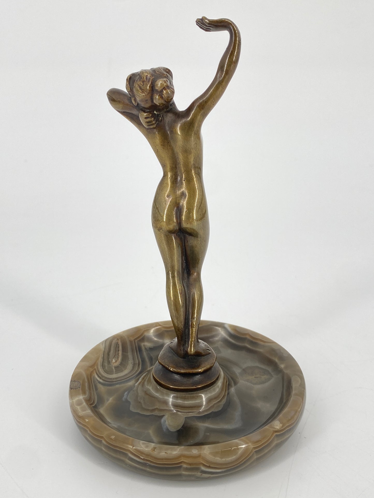 Bronze Figur auf Marmorsockel, Frauenakt, Art Deco um 1900