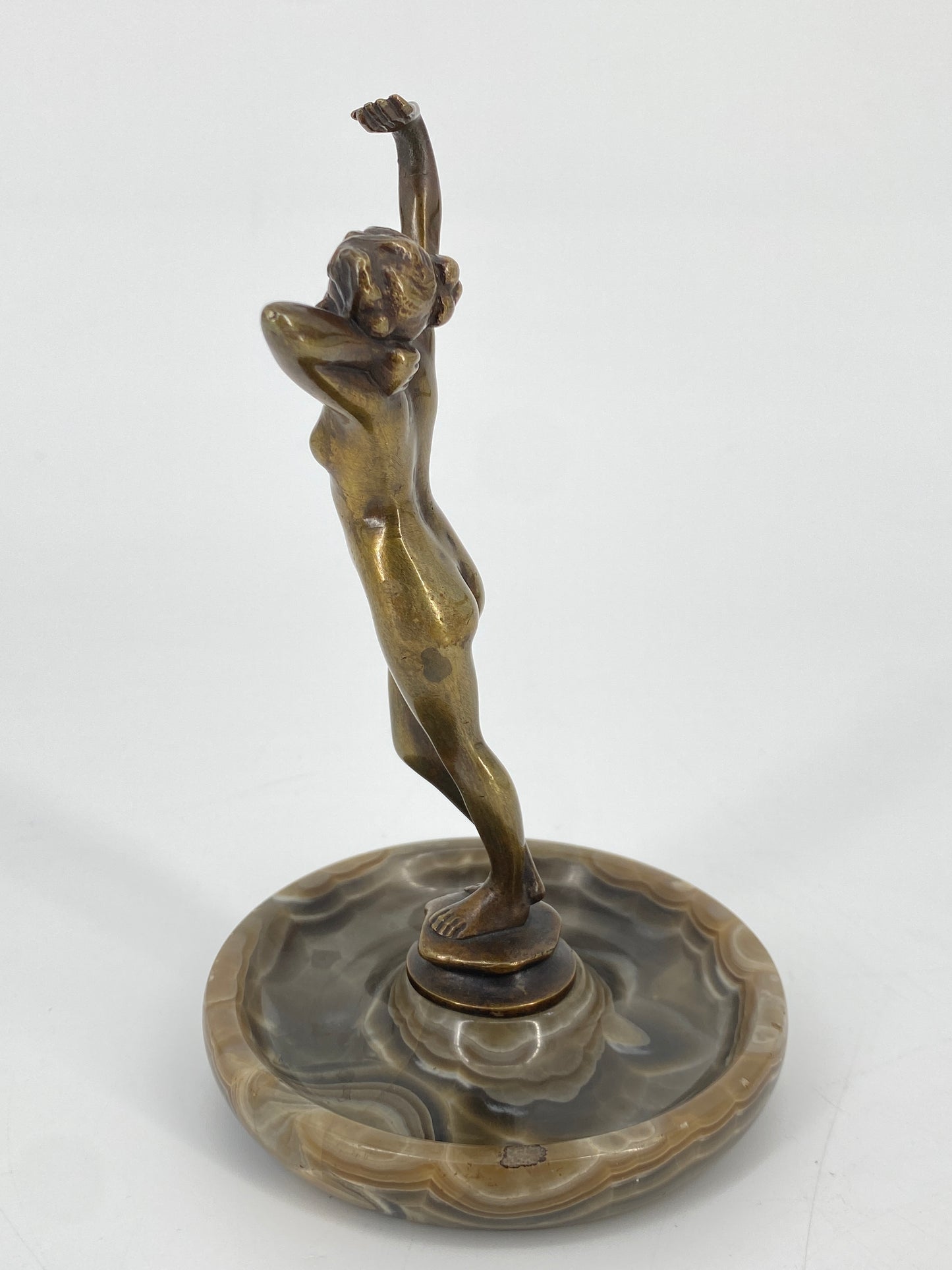 Bronze Figur auf Marmorsockel, Frauenakt, Art Deco um 1900