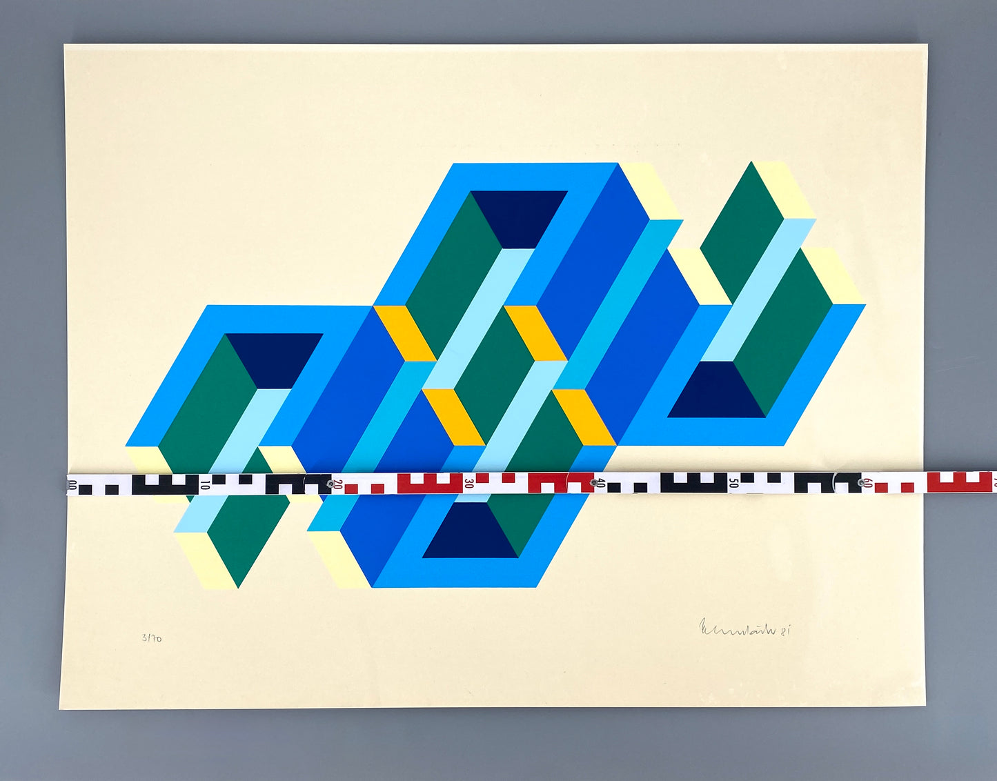 Nummerierter Farbsiebdruck aus der Serie "Duales Objekt" von Ernst Helmstädter (1924‒2018), 1981