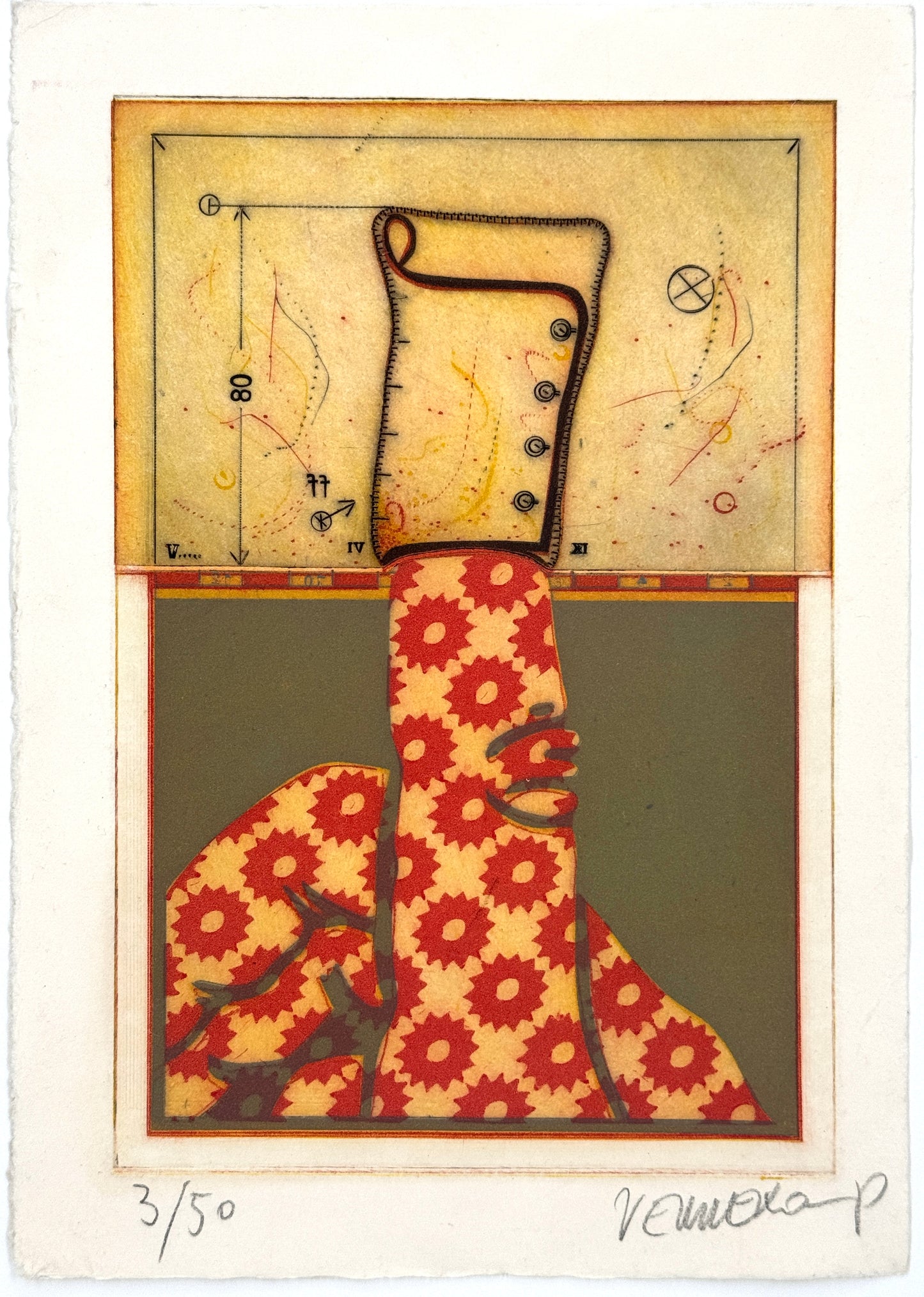Farbradierung von Johannes Vennekamp auf Büttenpapier, um 1970