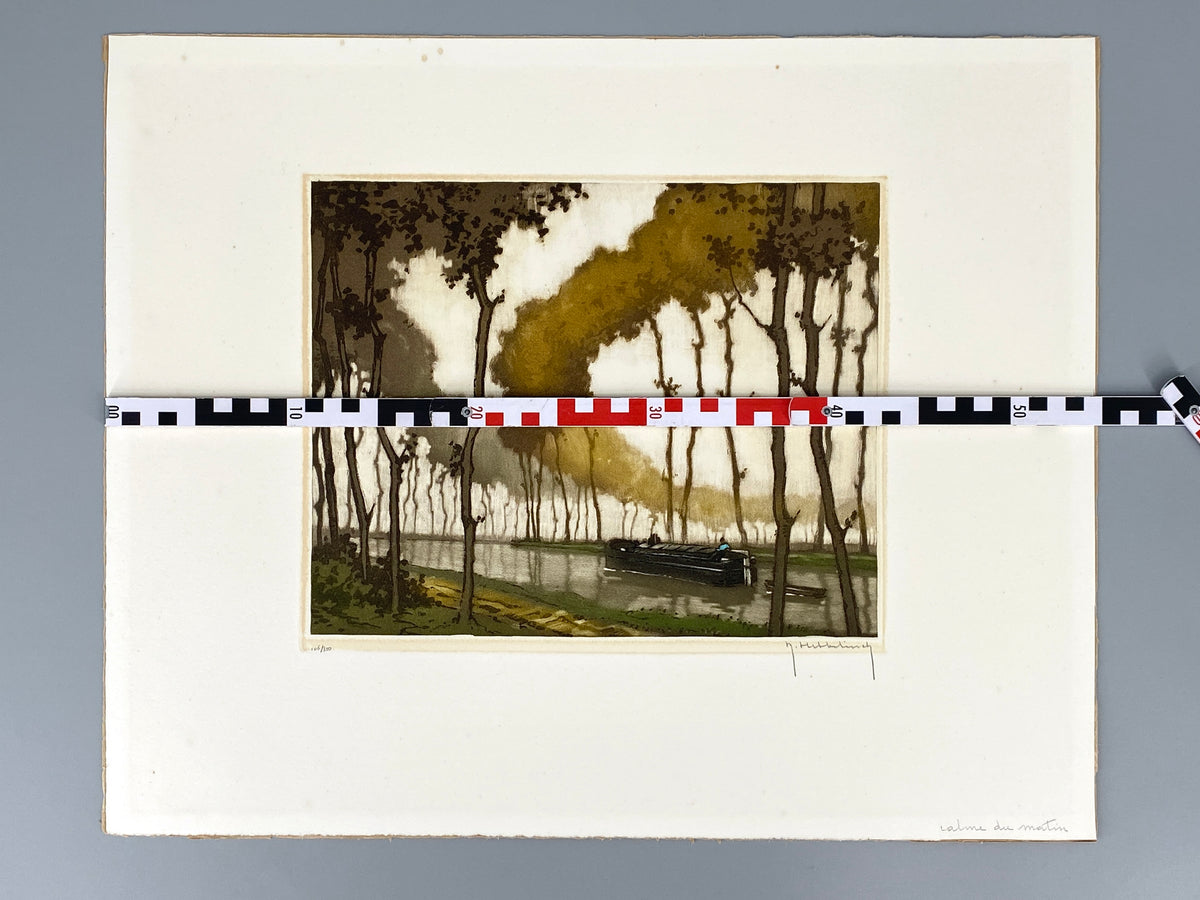 Aquatinta-Farbradierung "Calme du matin" von Robert Hebbelinck (geb. 1912), handsigniert und nummeriert