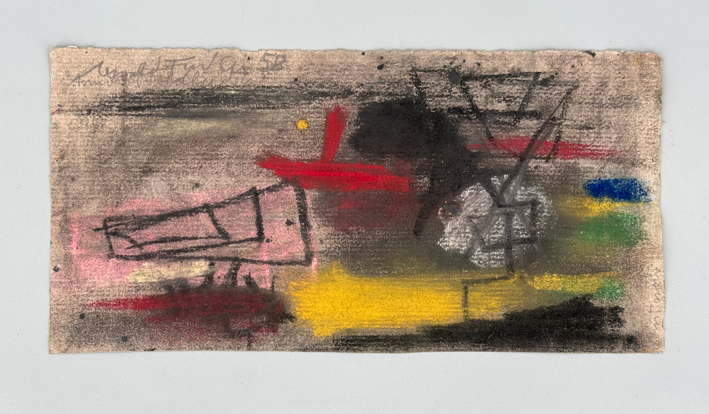 Ölkreidegemälde „Abstrakte Komposition“ von Arnold Fiedler, 1956/1958