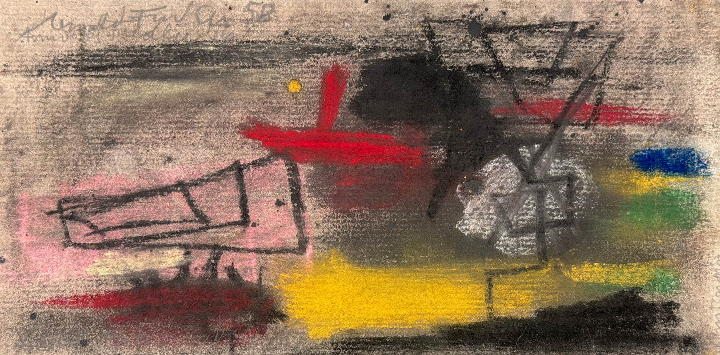 Ölkreidegemälde „Abstrakte Komposition“ von Arnold Fiedler, 1956/1958