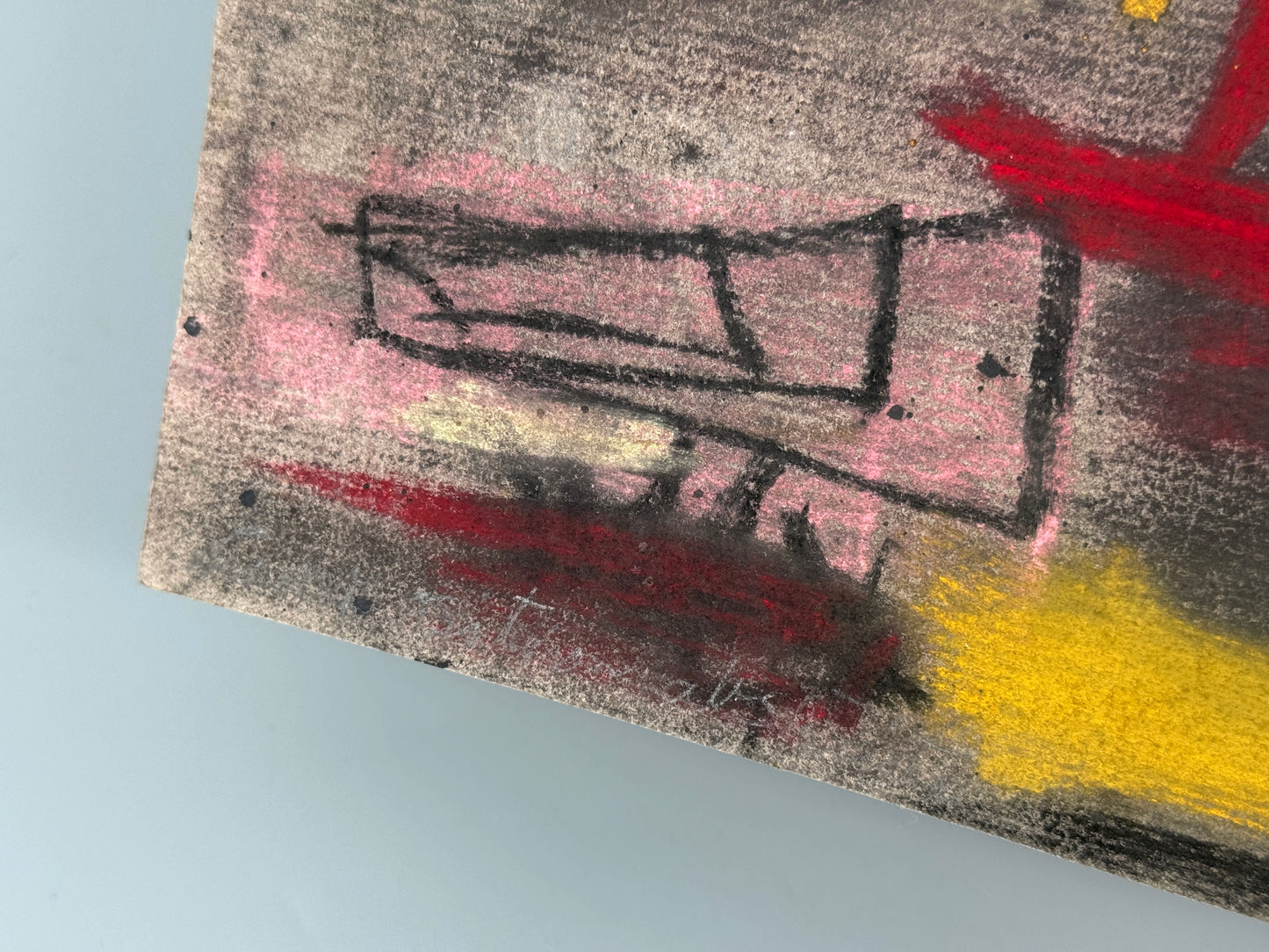 Ölkreidegemälde „Abstrakte Komposition“ von Arnold Fiedler, 1956/1958