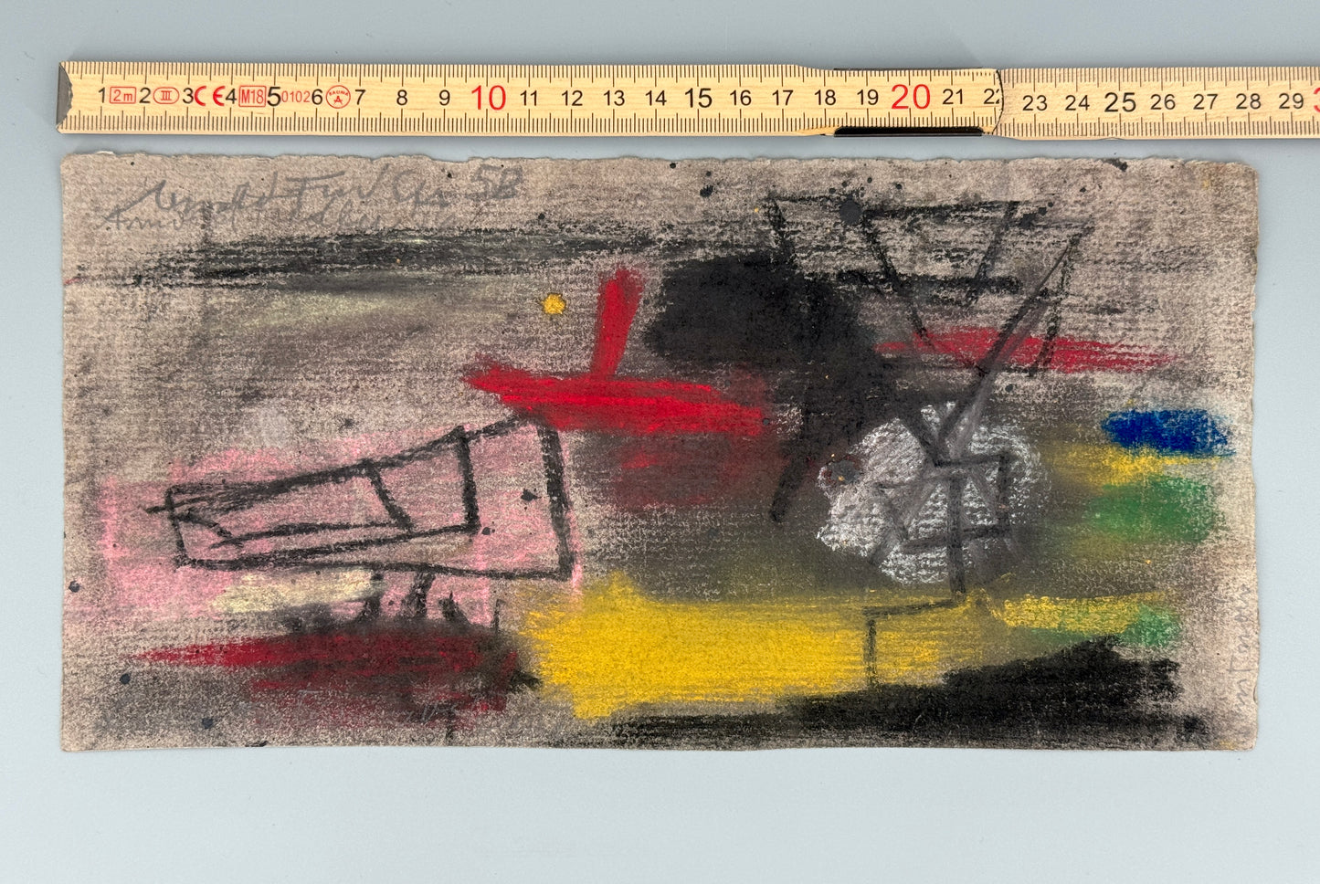 Ölkreidegemälde „Abstrakte Komposition“ von Arnold Fiedler, 1956/1958