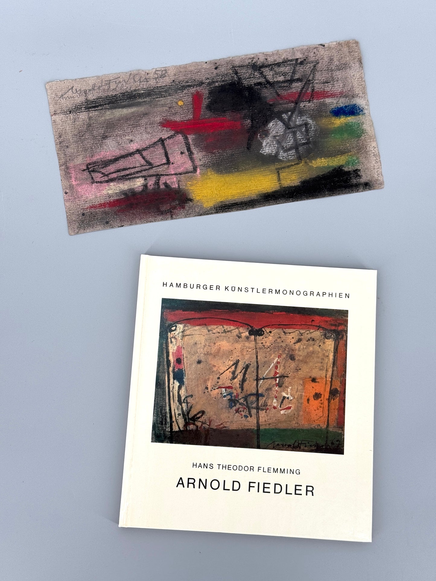 Ölkreidegemälde „Abstrakte Komposition“ von Arnold Fiedler, 1956/1958