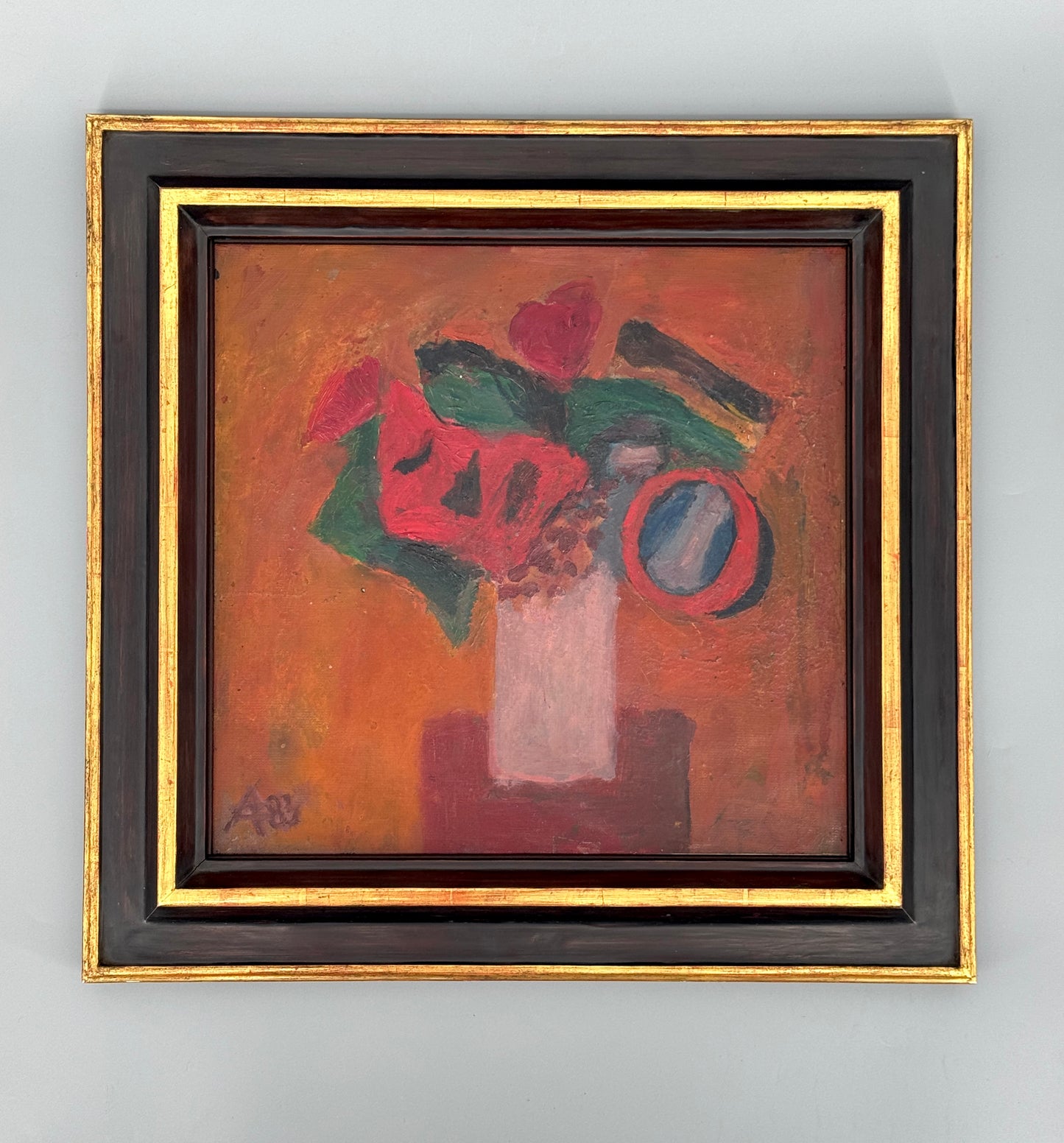 Ölgemälde "Phantasieblumen auf braunem Grund" von Arnold Fiedler, 1983 (G 399)