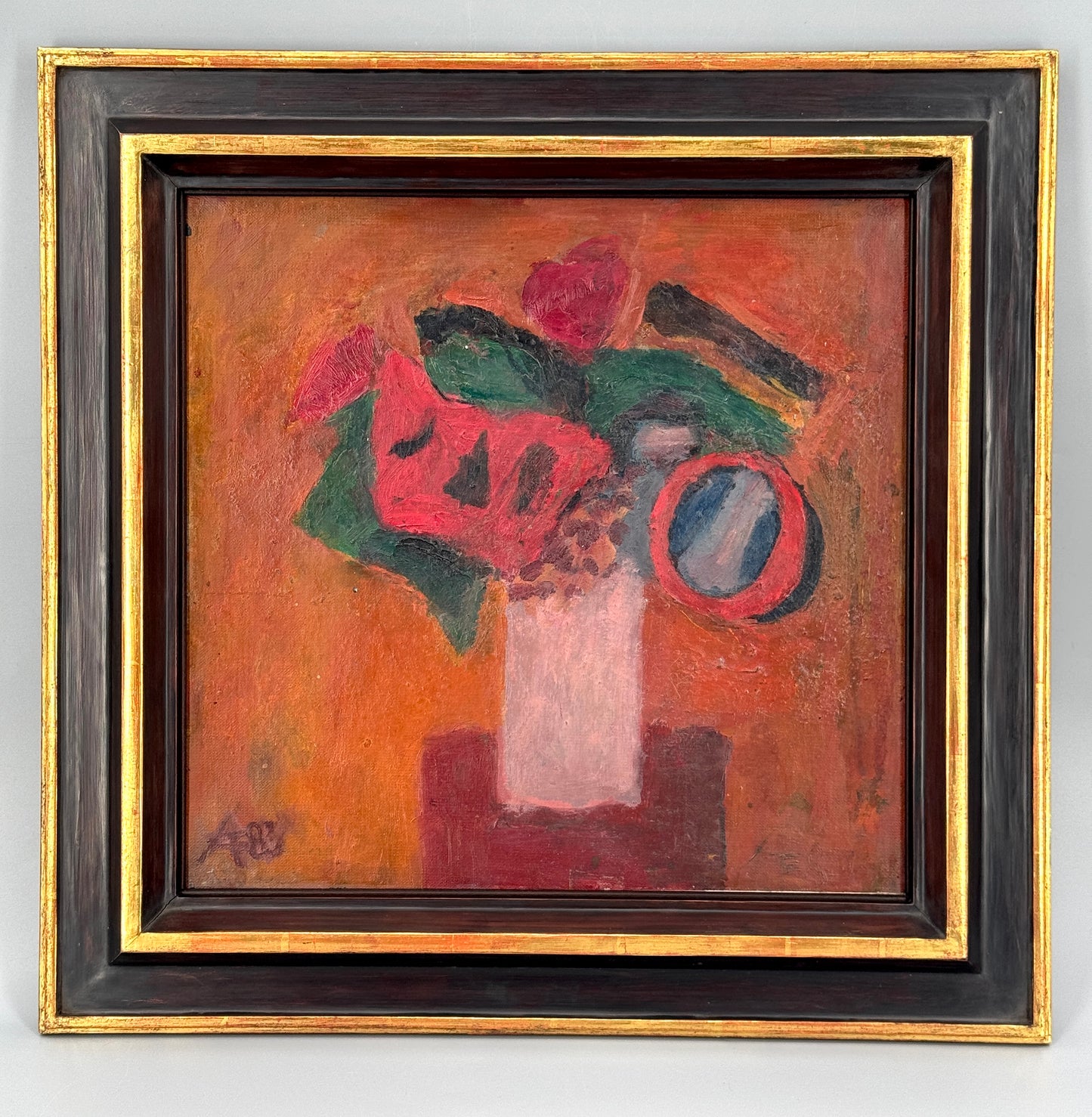 Ölgemälde "Phantasieblumen auf braunem Grund" von Arnold Fiedler, 1983 (G 399)