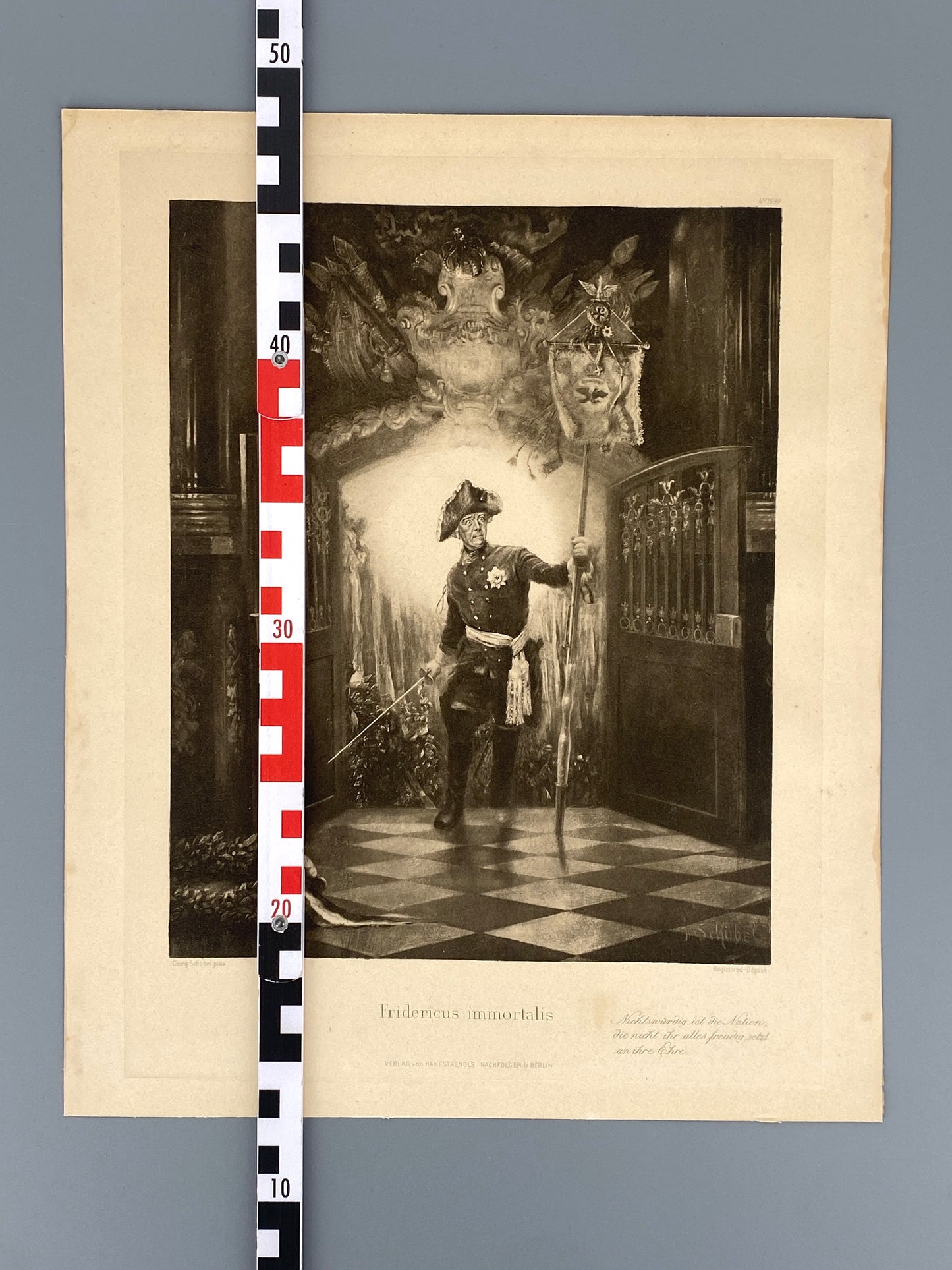 Antike Heliogravüre "Fridericus immortalis" von Georg Schöbel (1858–1928), um 1900