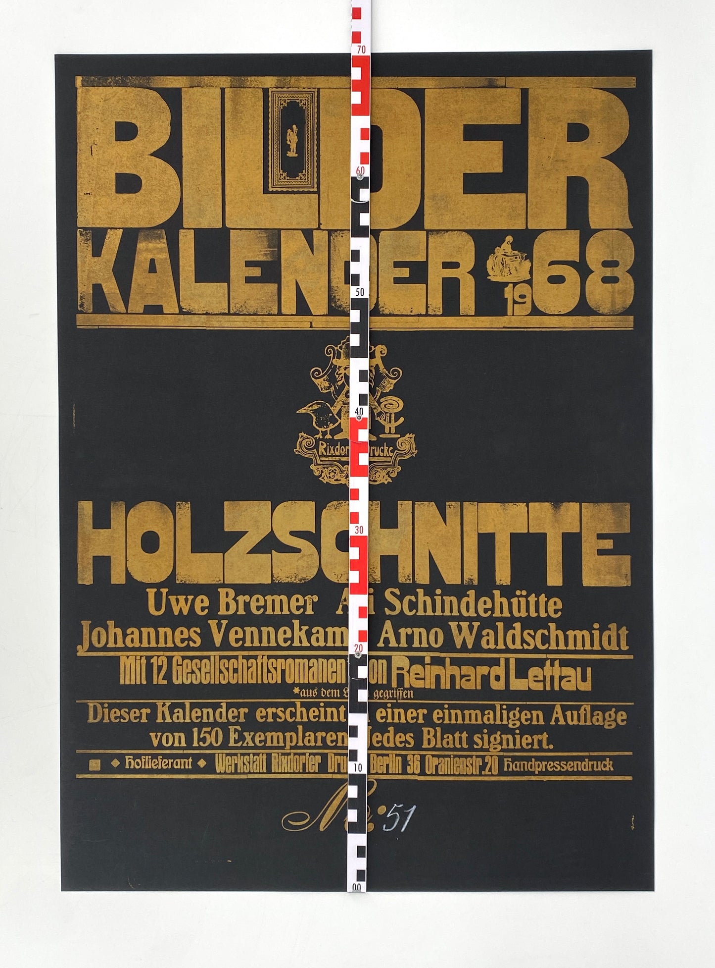 Signierte Holzschnittblätter des Bilderkalenders 1968 von Werkstatt Rixdorfer Drucke, im Stil der Pop Art