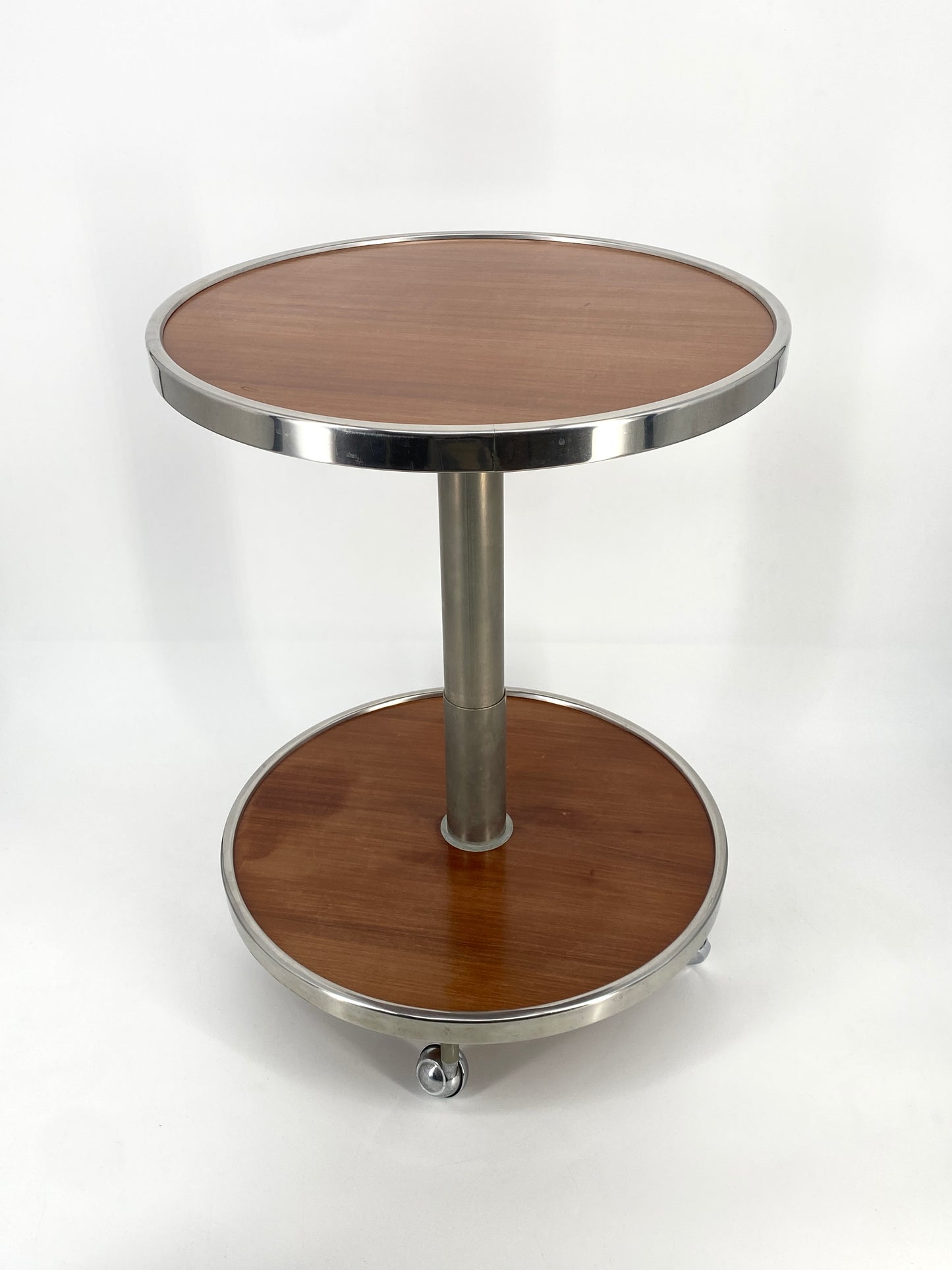 Art Deco Beistelltisch auf Rollen, Holz, Chrom