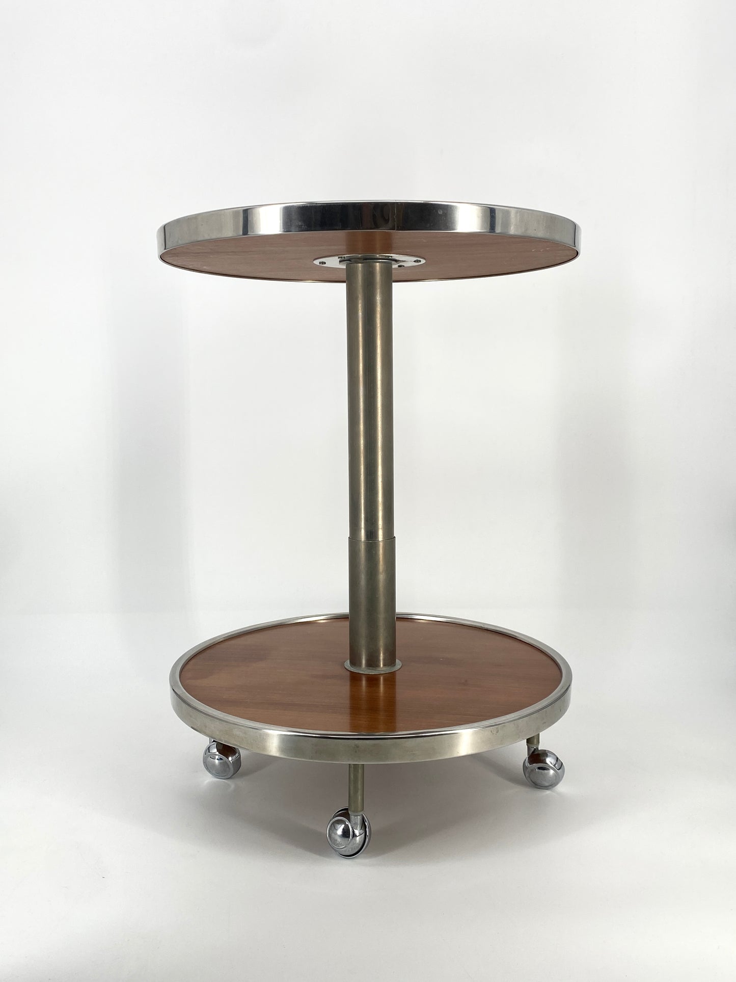 Art Deco Beistelltisch auf Rollen, Holz, Chrom