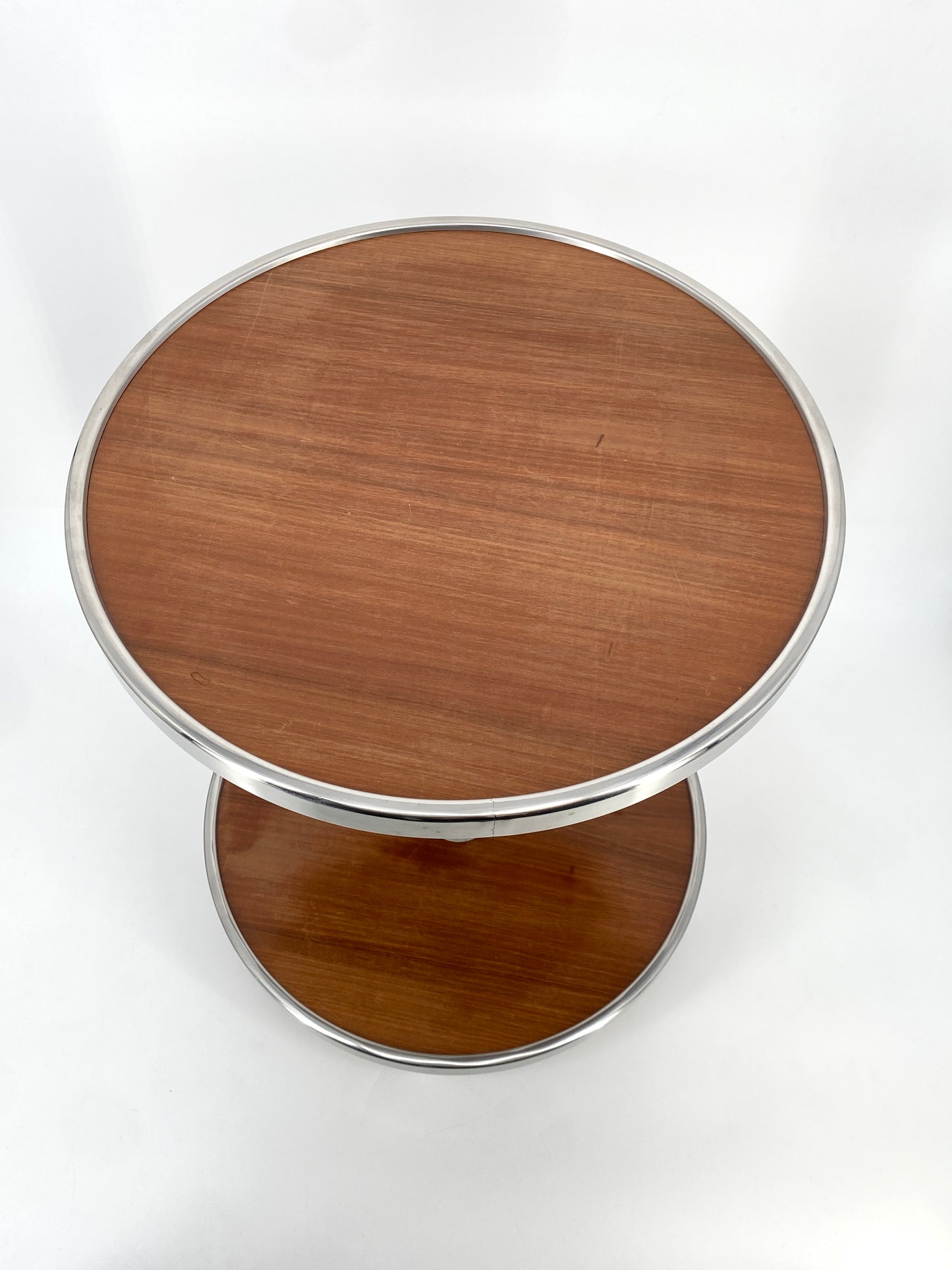 Art Deco Beistelltisch auf Rollen, Holz, Chrom