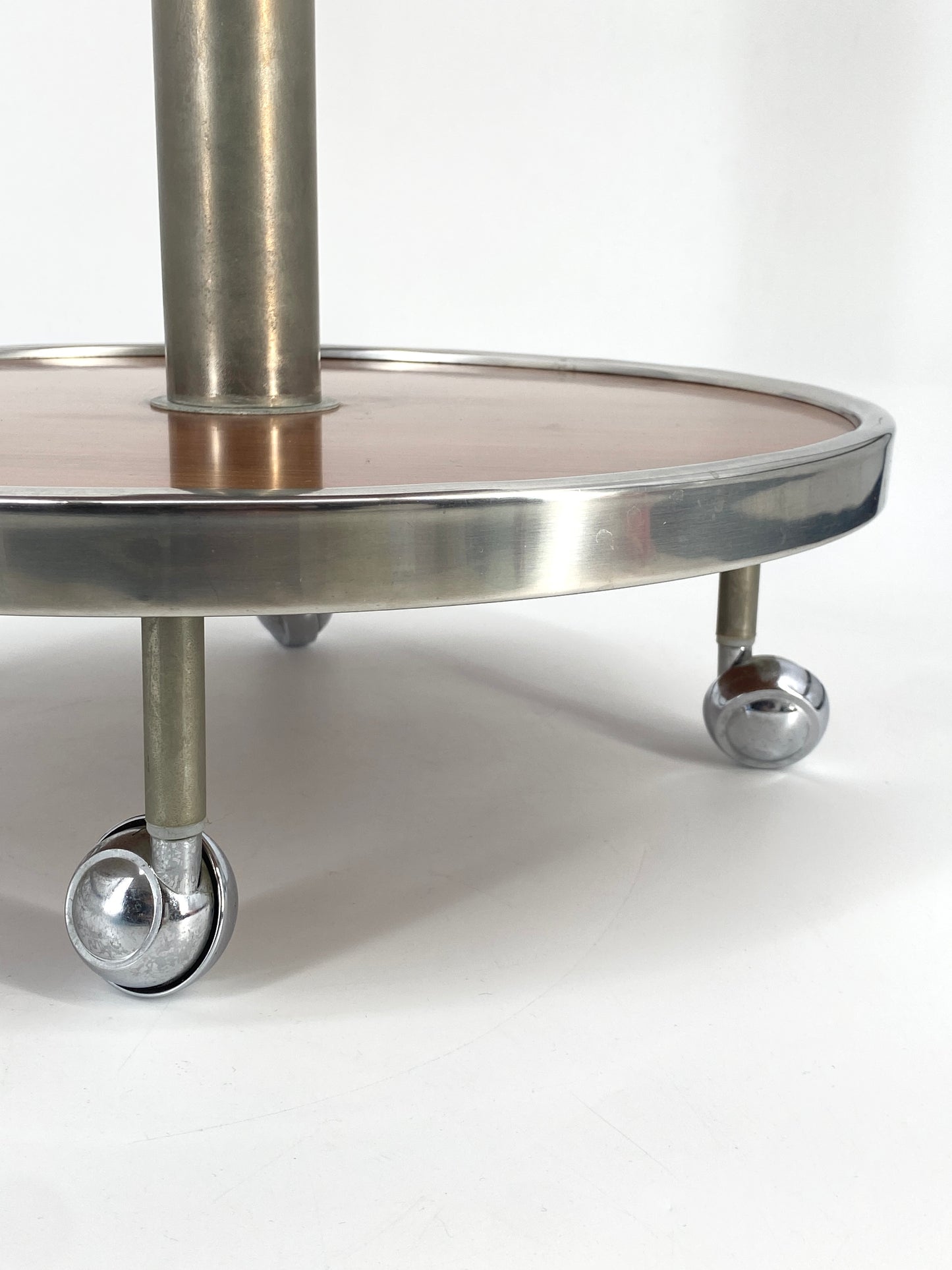 Art Deco Beistelltisch auf Rollen, Holz, Chrom