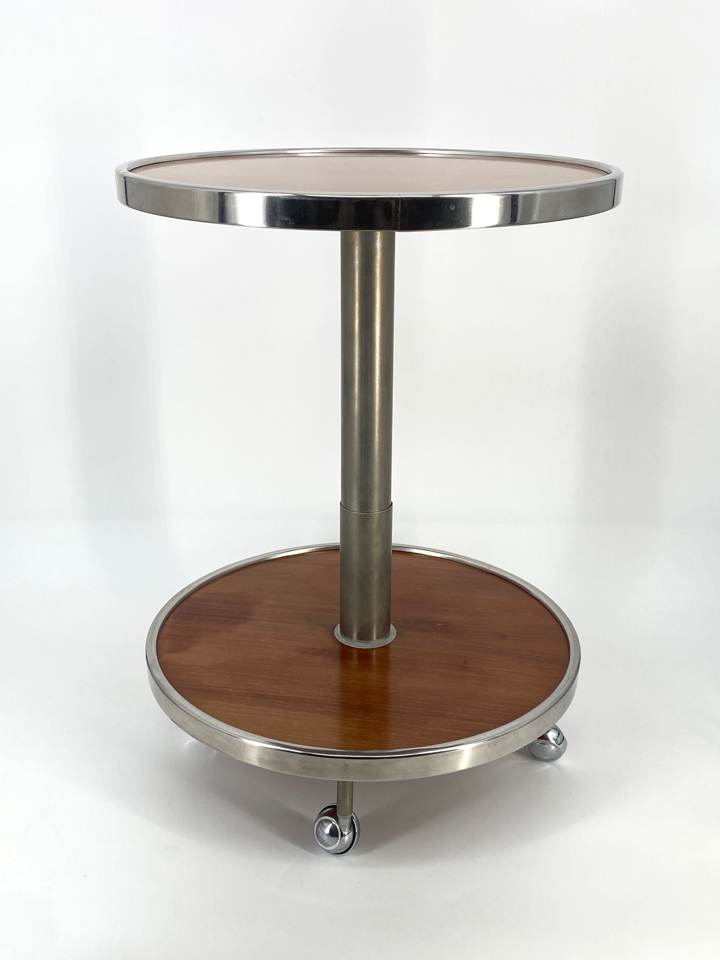 Art Deco Beistelltisch auf Rollen, Holz, Chrom