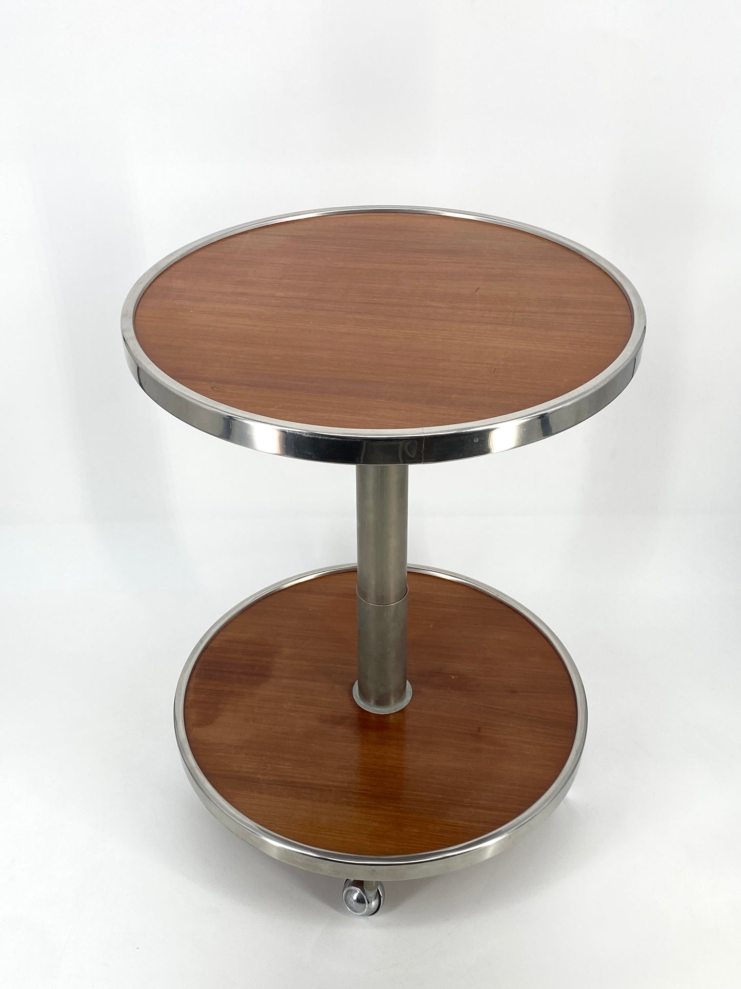 Art Deco Beistelltisch auf Rollen, Holz, Chrom