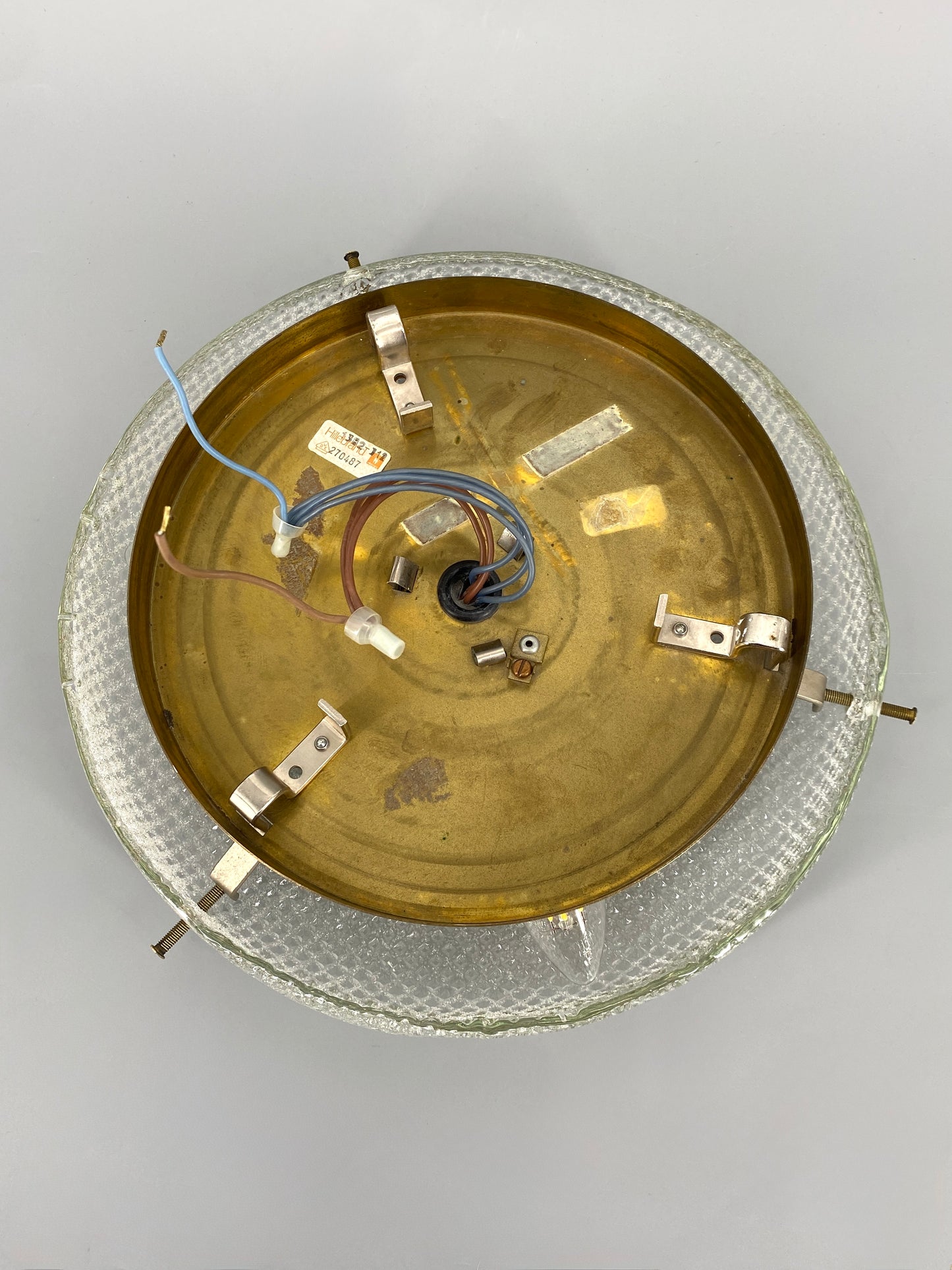 Deckenlampe / Plafoniere mit strukturiertem Glasschirm von Hillebrand Leuchten, Deutschland 60/70er Jahre