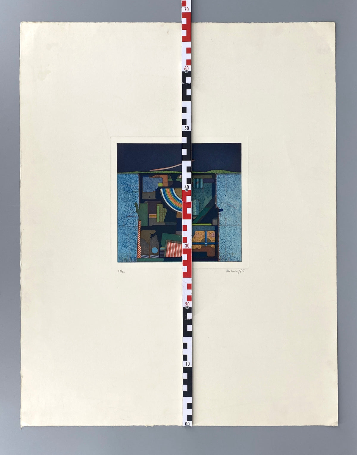 Signierte Farbradierung von Peter Umlauf (geb. 1938) im Stil von Konrad Klapheck, 1973