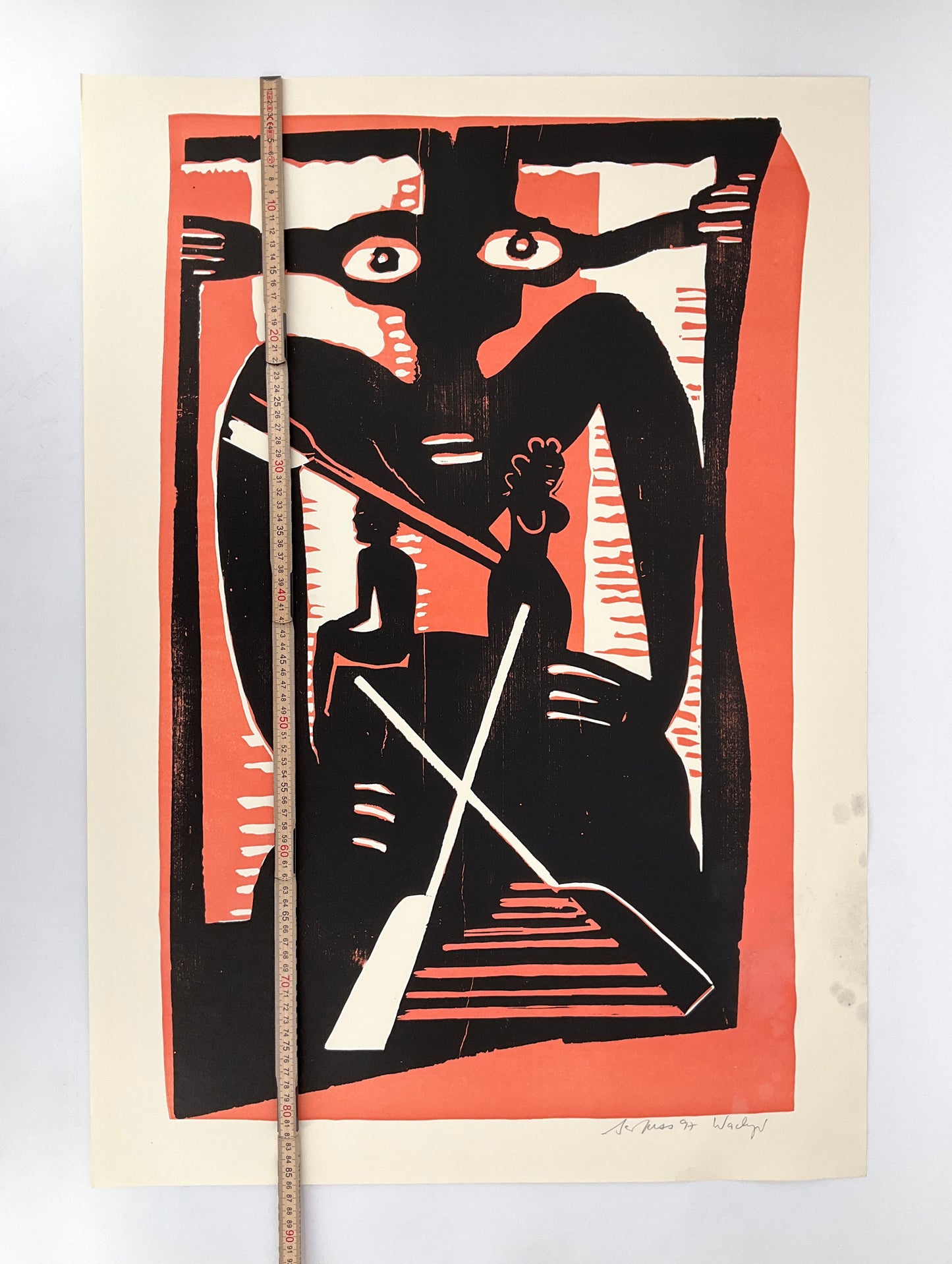 Holzschnitt aus der Serie "Mütter" von Ina Barfuss und Thomas Wachweger für Griffelkunst, 1997