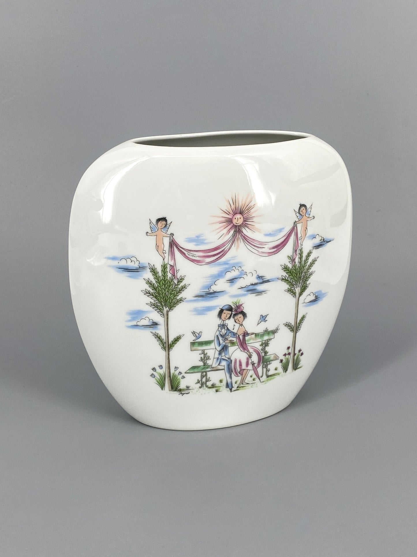 Rosenthal Vase mit Liebespaar-Motiv, illustriert von Raymond Peynet