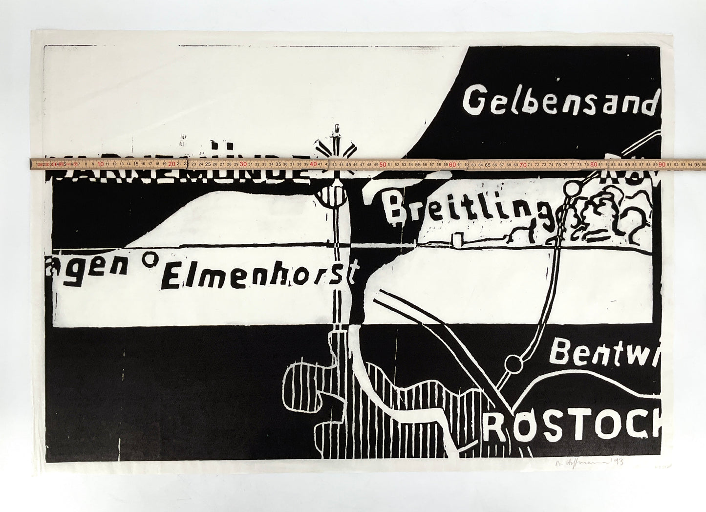 Riesengroßer Holzschnitt "Landkarte" von Bogdan Hoffmann für Griffelkunst, 1993