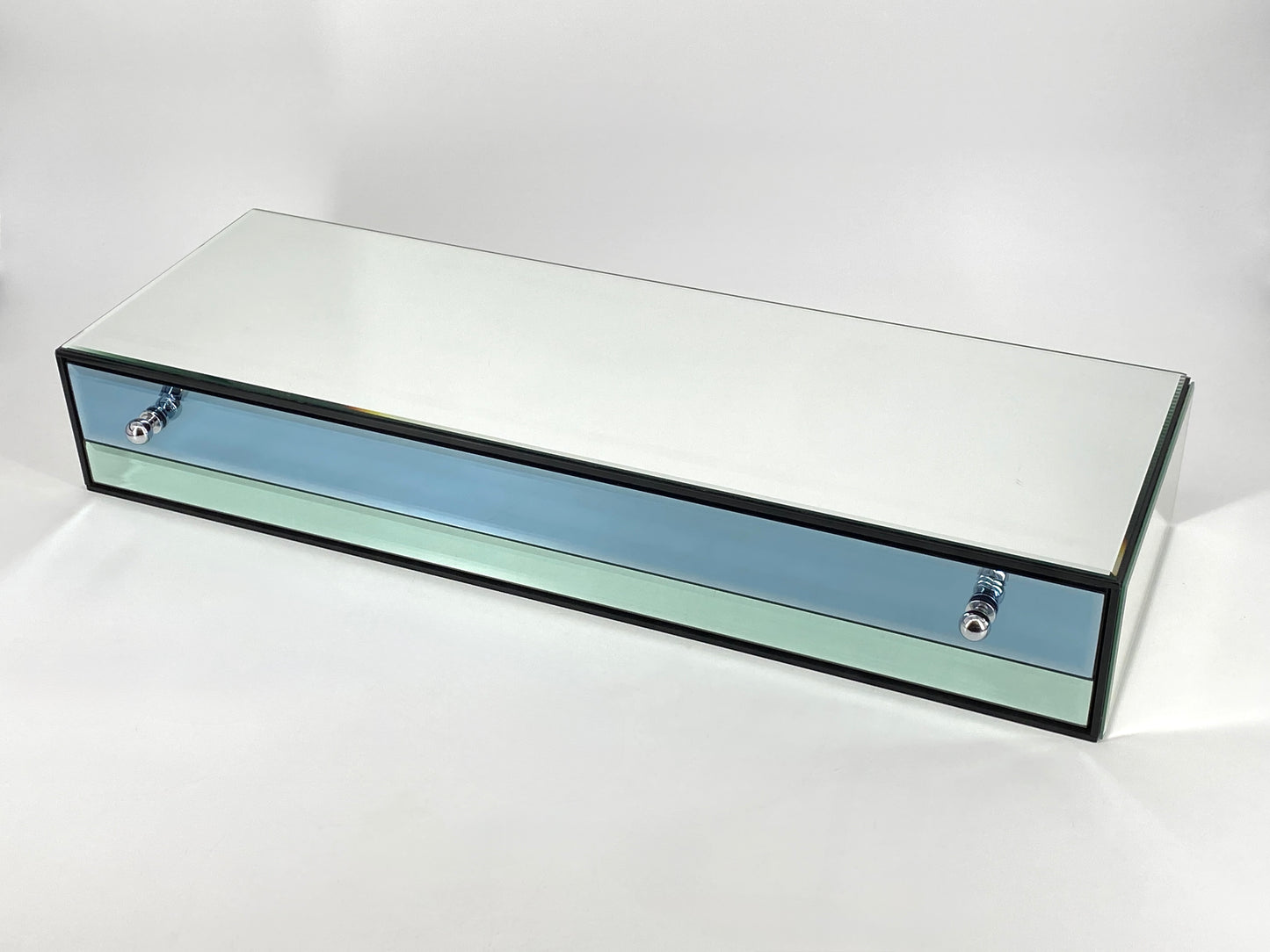 Wandkonsole mit Schublade von Schöninger Glas in Blau und Grün, um 1970