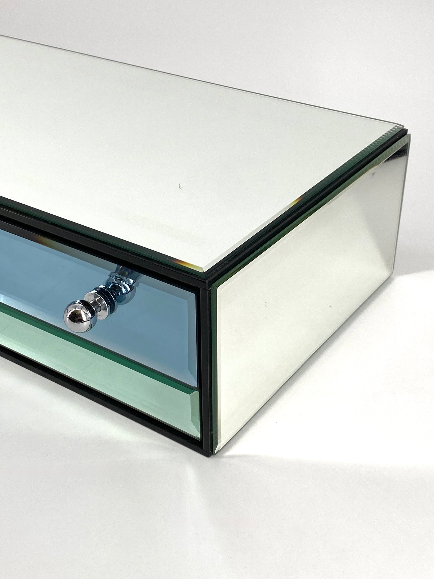 Wandkonsole mit Schublade von Schöninger Glas in Blau und Grün, um 1970