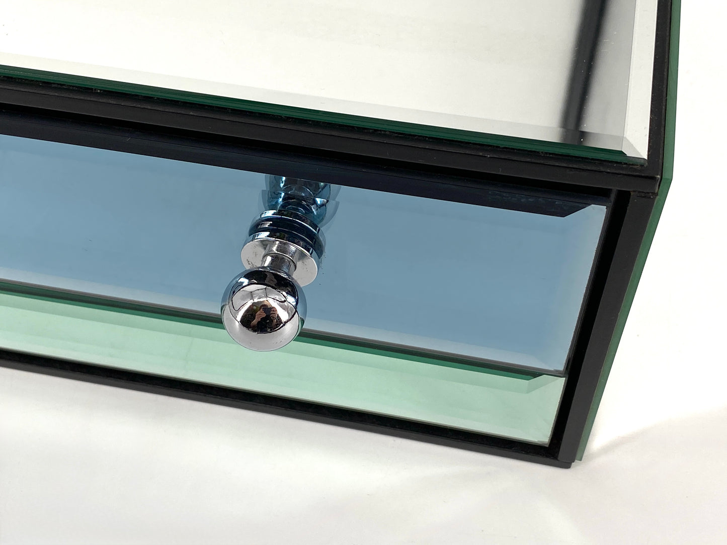 Wandkonsole mit Schublade von Schöninger Glas in Blau und Grün, um 1970