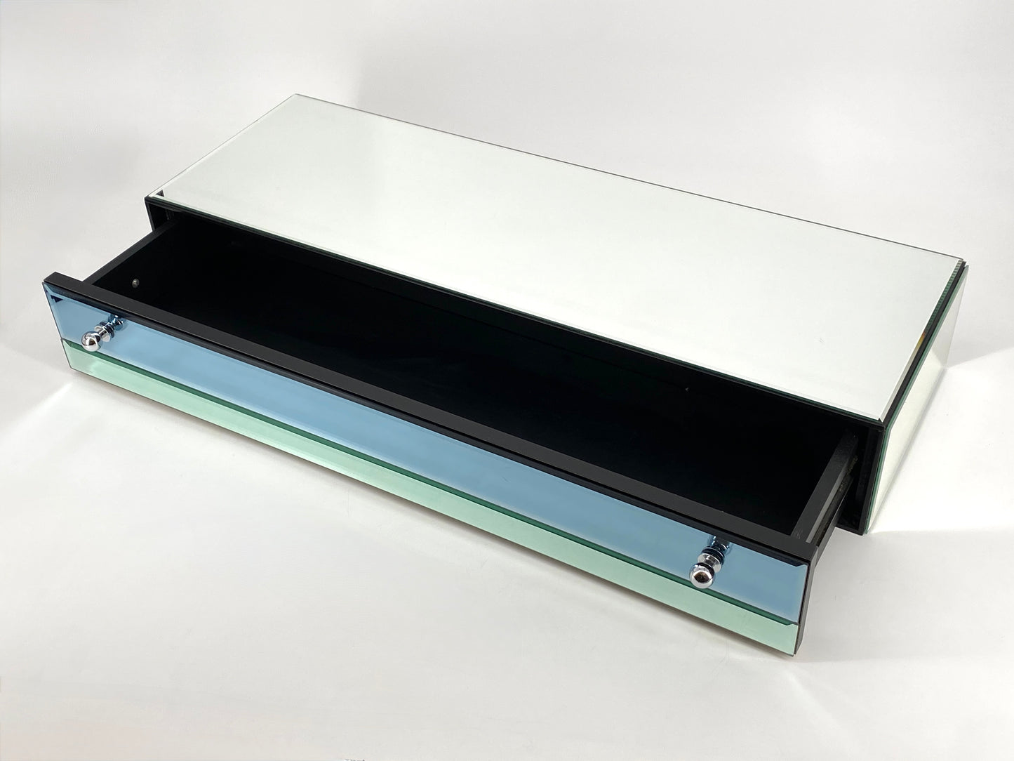 Wandkonsole mit Schublade von Schöninger Glas in Blau und Grün, um 1970