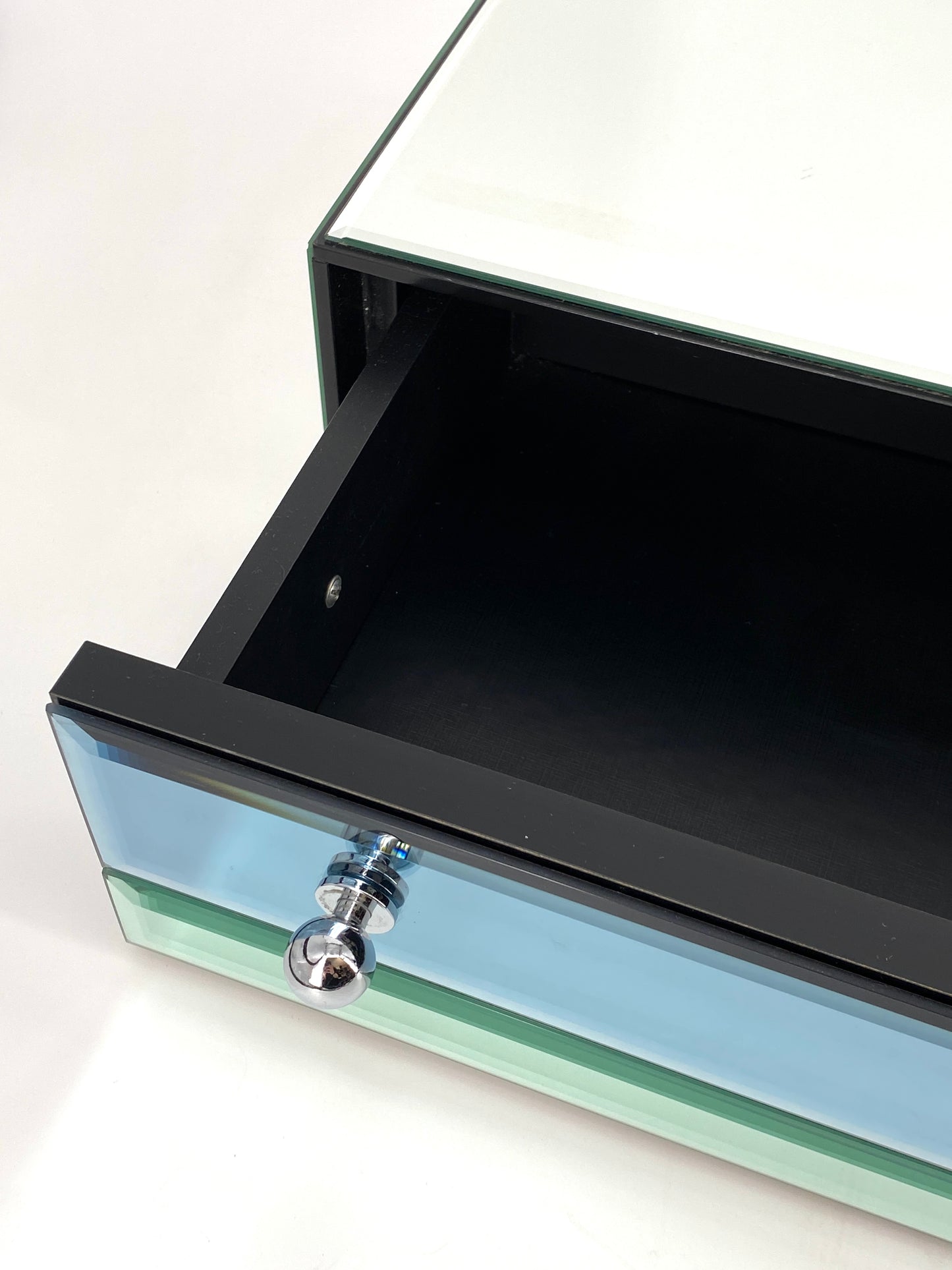 Wandkonsole mit Schublade von Schöninger Glas in Blau und Grün, um 1970