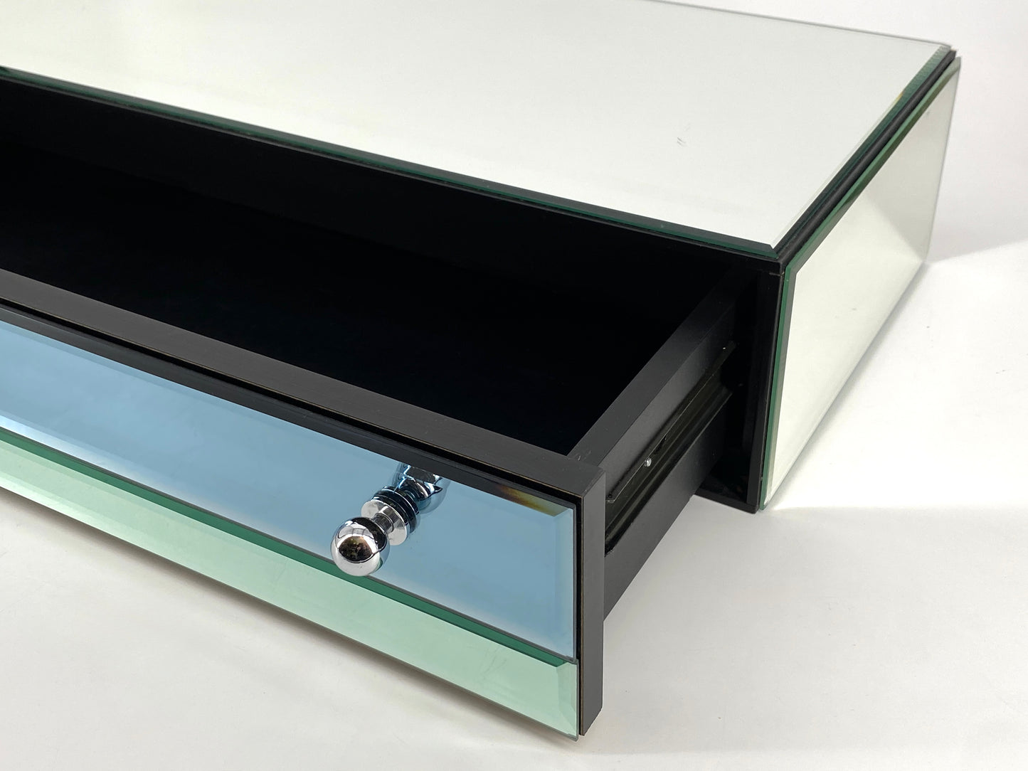 Wandkonsole mit Schublade von Schöninger Glas in Blau und Grün, um 1970