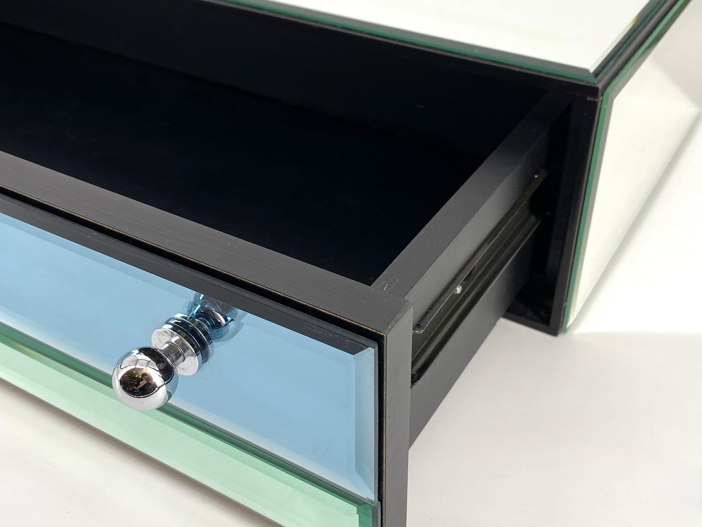 Wandkonsole mit Schublade von Schöninger Glas in Blau und Grün, um 1970