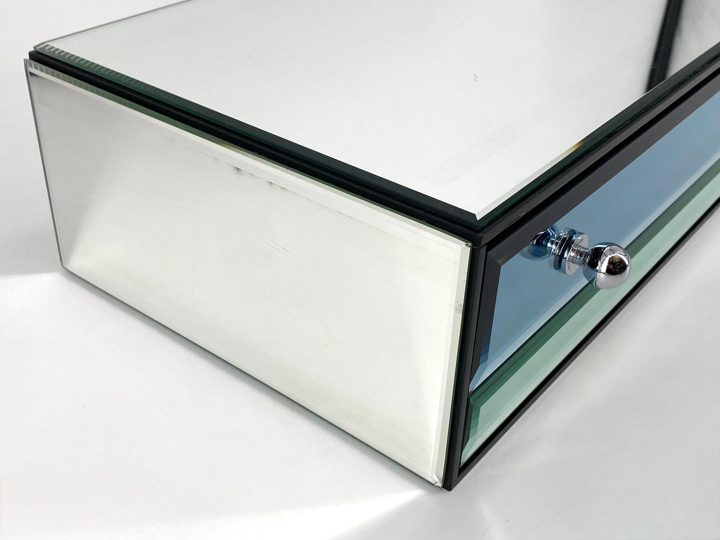 Wandkonsole mit Schublade von Schöninger Glas in Blau und Grün, um 1970