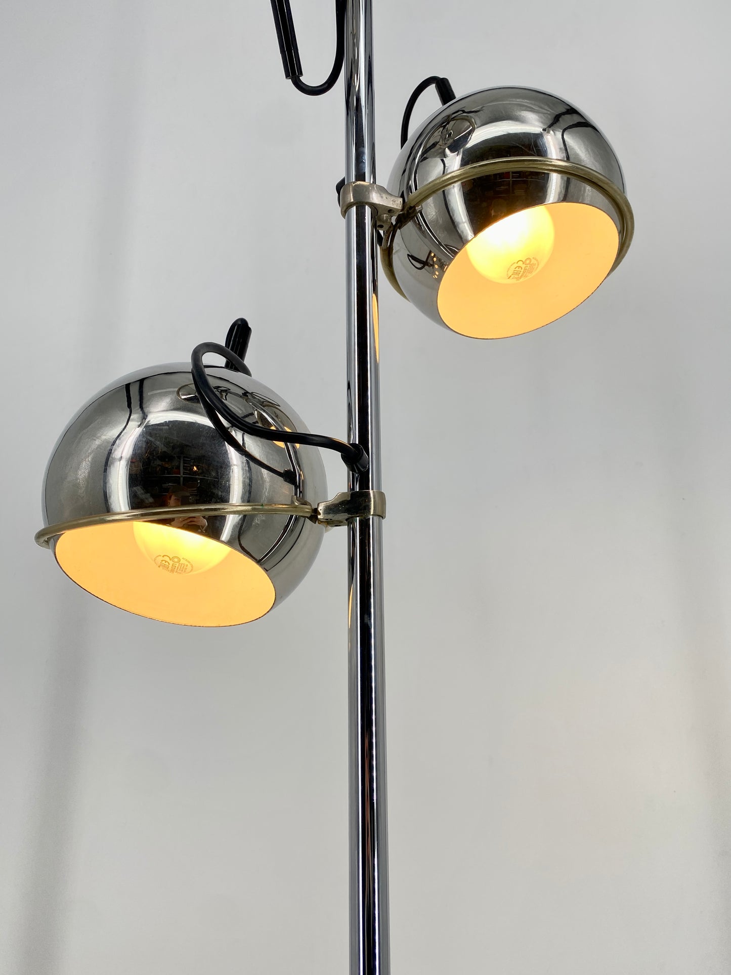 Space Age Stehlampe mit drei Chrom Kugeln, 1970er