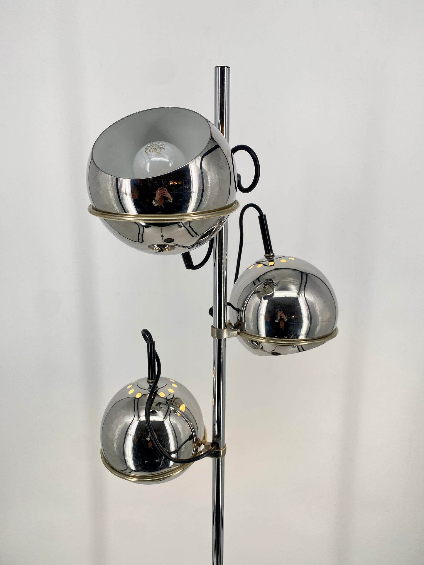Space Age Stehlampe mit drei Chrom Kugeln, 1970er