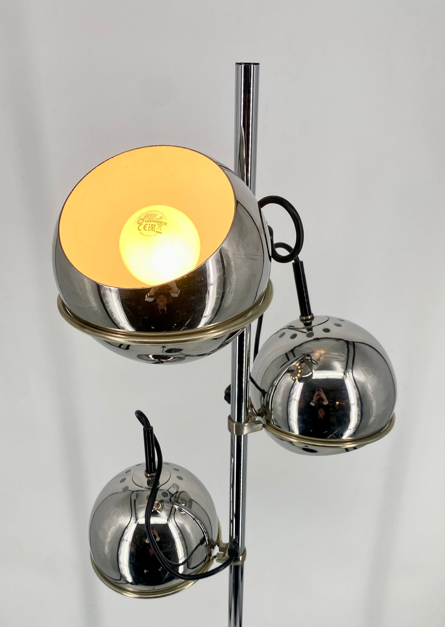 Space Age Stehlampe mit drei Chrom Kugeln, 1970er